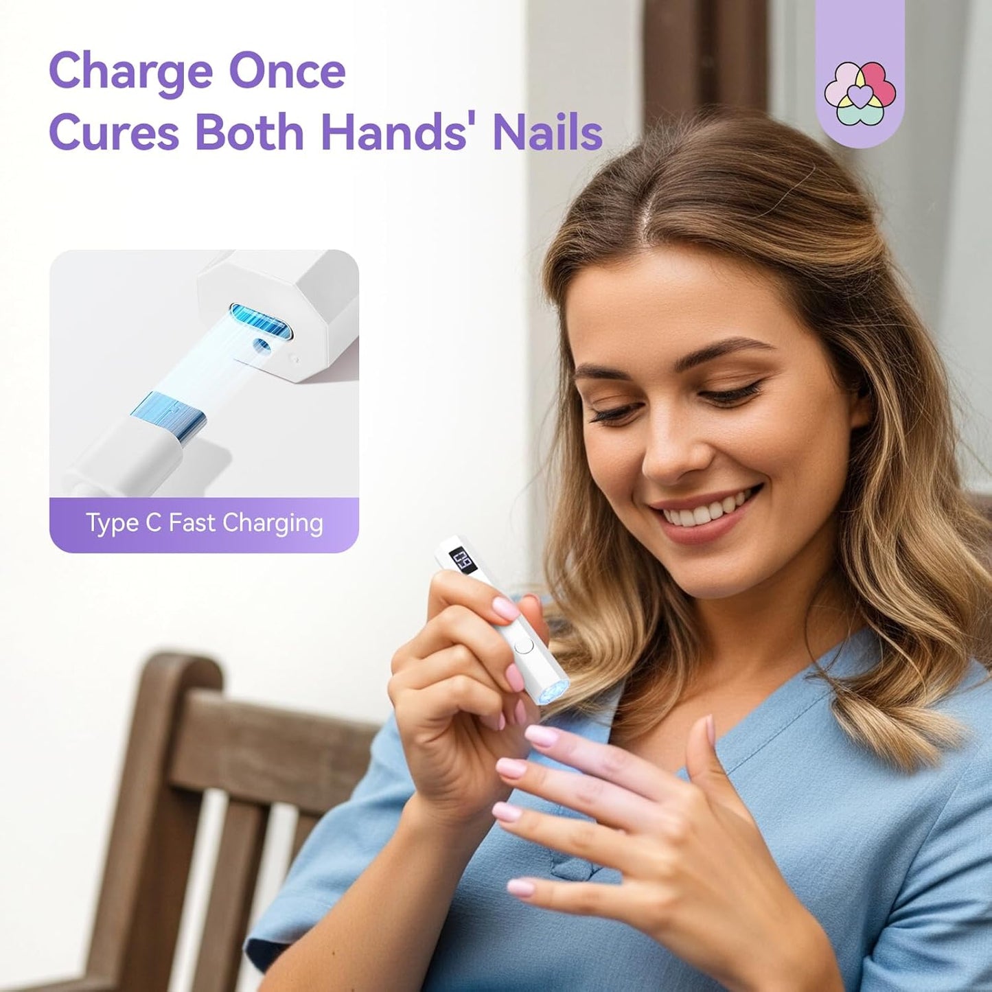 SAVILAND Essentials Hands-Free UV Nail Lamp with Stand: Flash Cure Lamp with 20s/60s Countdown Timer LCD Display 200 mAh Rechargeable LED Nail Light for Gel Nails Polish Rhinestone Decoration DIY Home