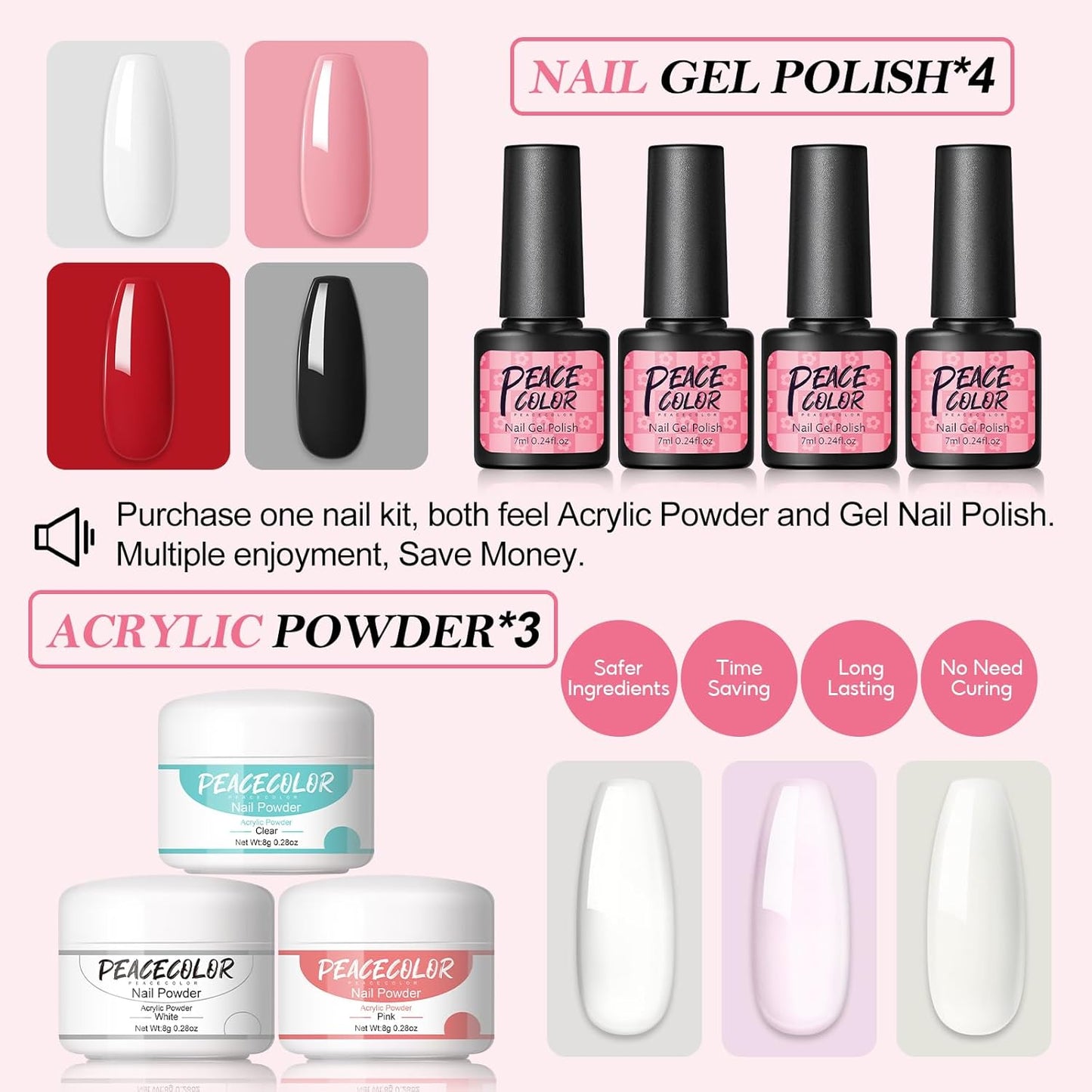 Peacecolor Acrylic Nail Kit for Beginners with Everything,Professional Nail Kit Acrylic Set with Drill U V Light 21Pc Glitter Powder Gel Polish Decorations Gel Nail Gift Set for Home Salon