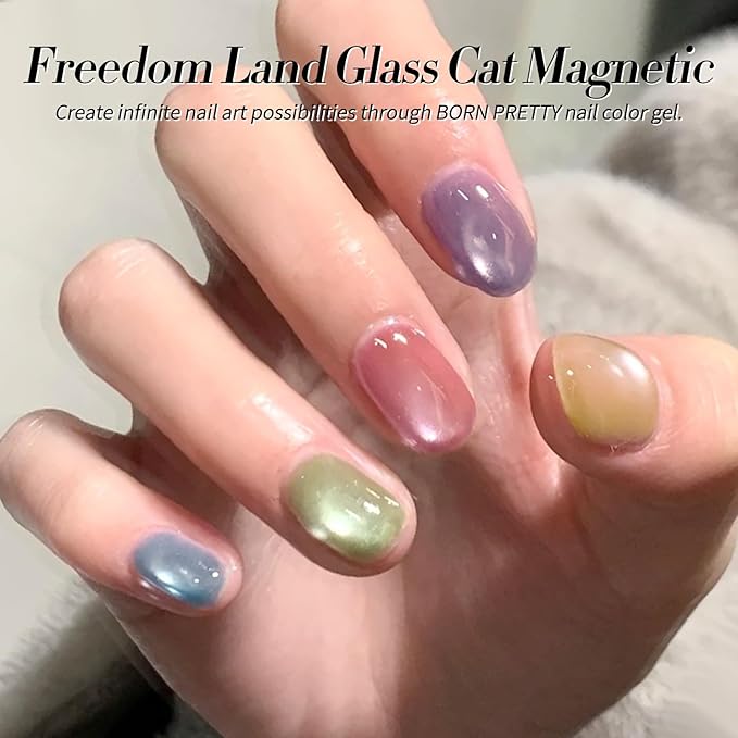 Born Pretty Magnetic Gel Nail Polish Pastel Water Light Cat Magnetic Eye Gel Jelly Glass Crystal Nail Polish Glitter Shimmer Auroras Magnetic Gel Nail Art Manicure Kit 6PCS