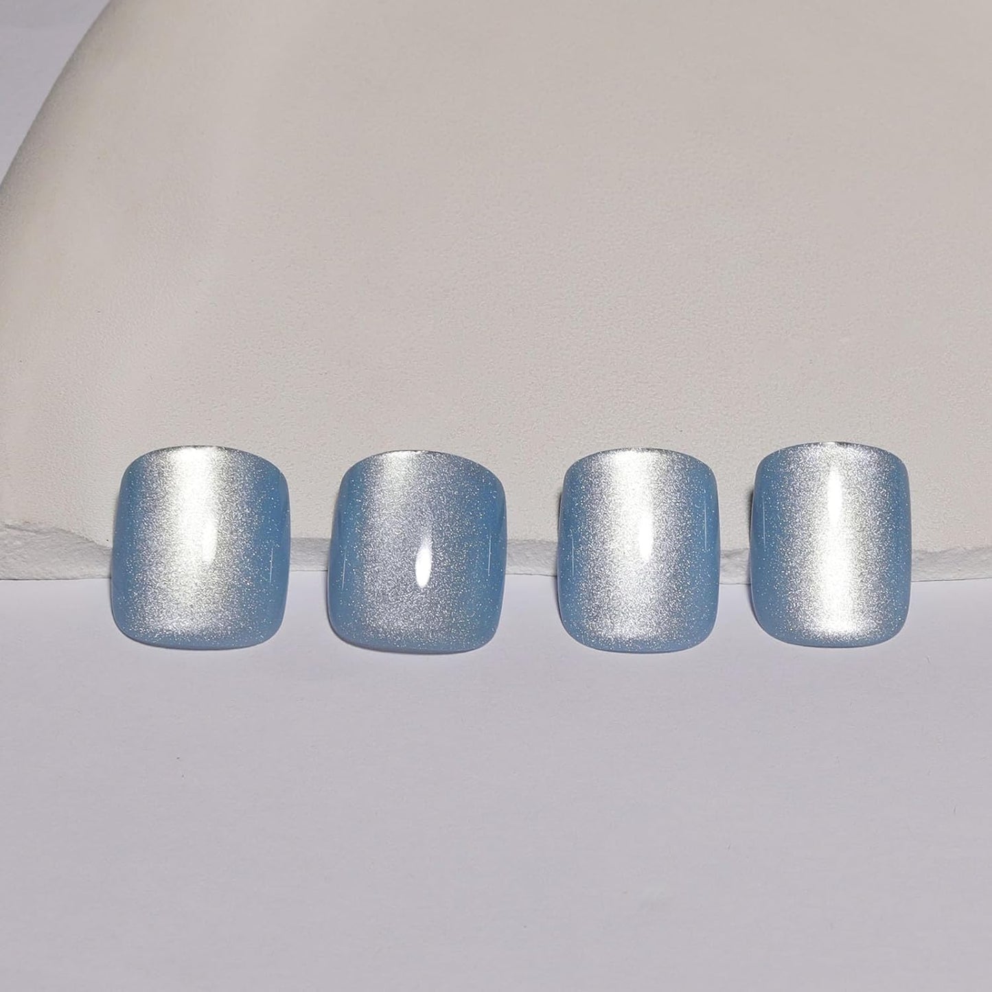 Light Blue Press On Nails Square – Short Cat Eye Fake Nails with Color-Shifting Glow, Reusable Stick On Nails, 15 Sizes, 30 Nail Kit with Glue, Thick Glue On Nails for Women, M2-Aurora Mist