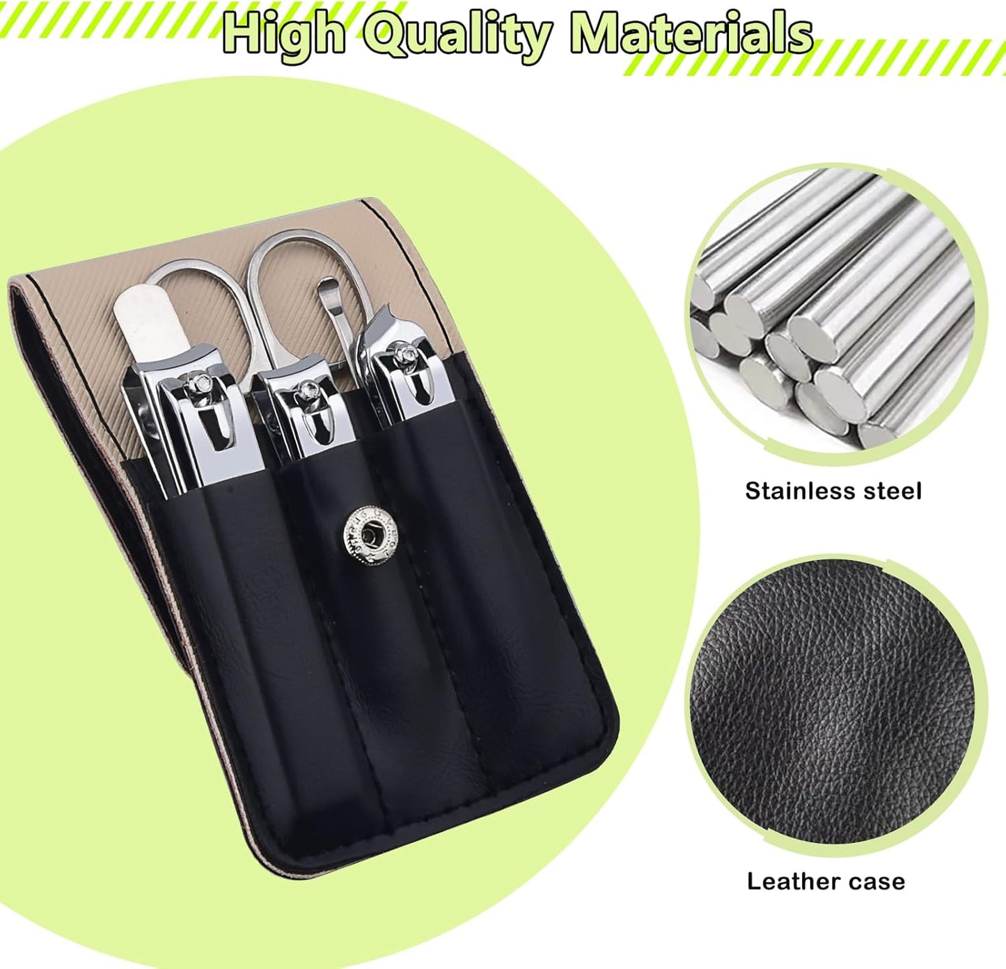 Nail Clippers Set, 6 Pcs Toenail Clippers Stainless Steel Fingernail Clippers Manicure Set with Leather Case, Idea Gift for Men Women Mom Dad Christmas Birthday, Black