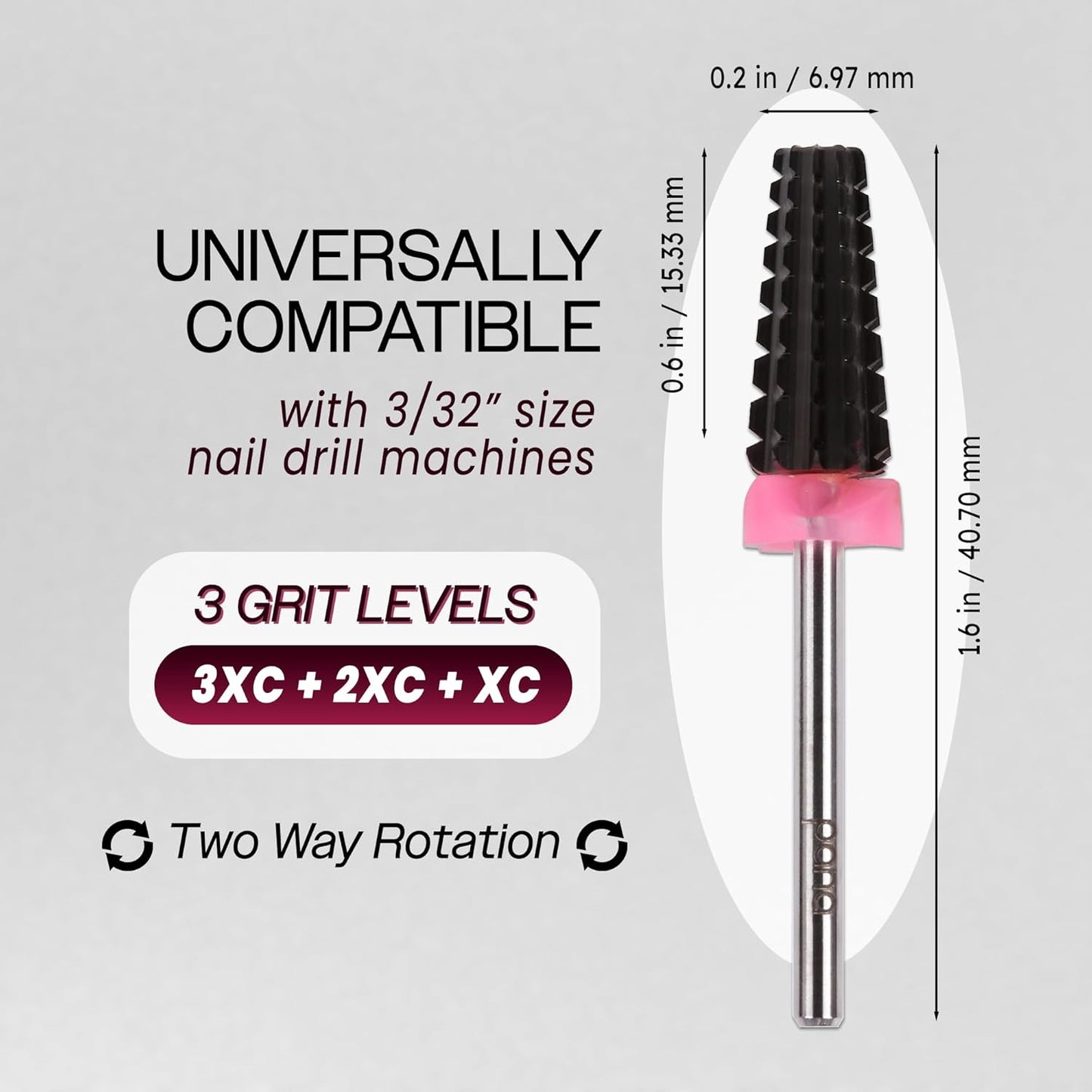 PANA 3/32" Shank 5-in-1 Nail Carbide Bit - (Triple Coarse - 3X Coarse Grit, DLC Black) - Two Way Rotate use for Both Left and Right Handed Fast remove Acrylic or Hard Gel Machine