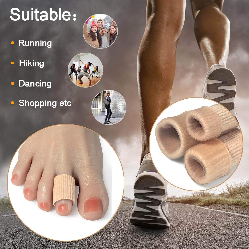 5 Pack Cut Toe Tube Sleeves Made of Elastic Fabric Lined Silicone Toe Sleeve Protector for Stress Pain Relief Corn and Calluses Remover (Medium, 15cm Length)