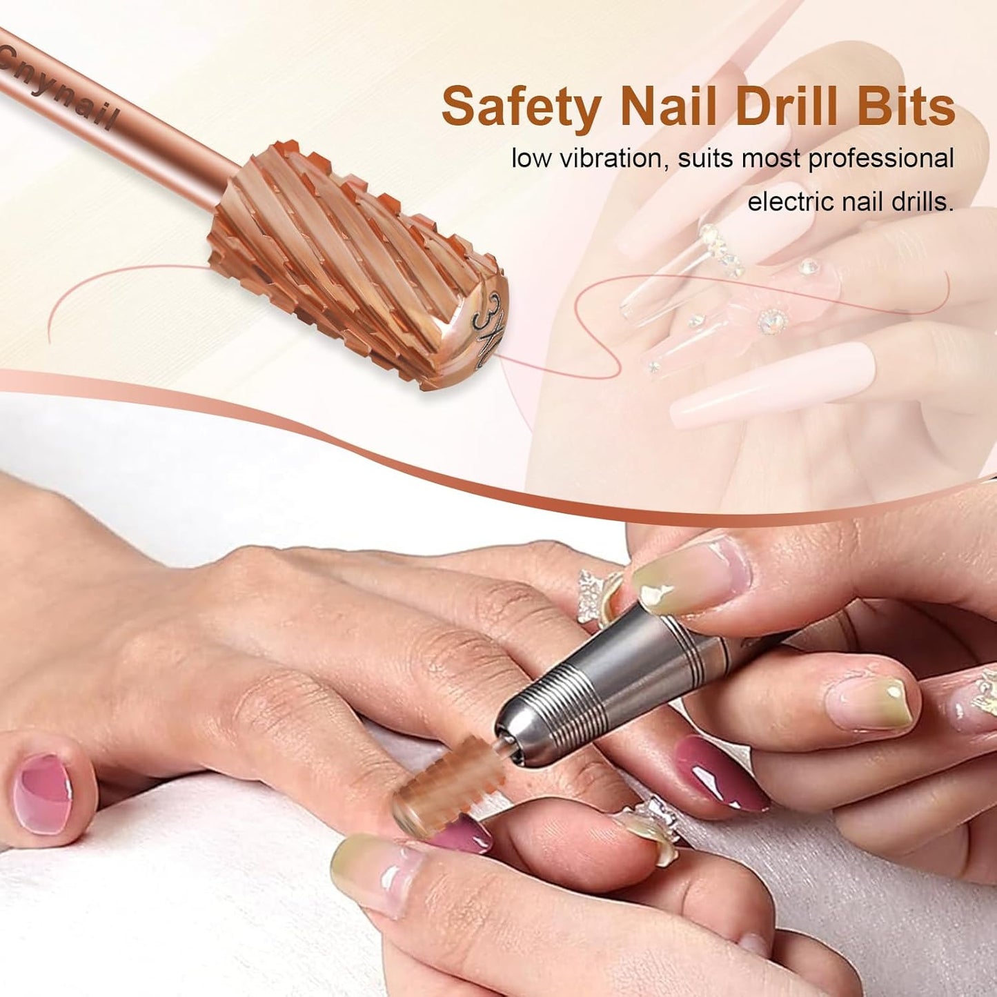 3/32" Large Barrel Smooth Round Top Tungsten Carbide Nail Drill Bit Safety Bit for Gel & Acrylic Removal, 2-Way Rotating Efile Tip, Salon Electric File Accessory (3XC Grit, Rose Gold)