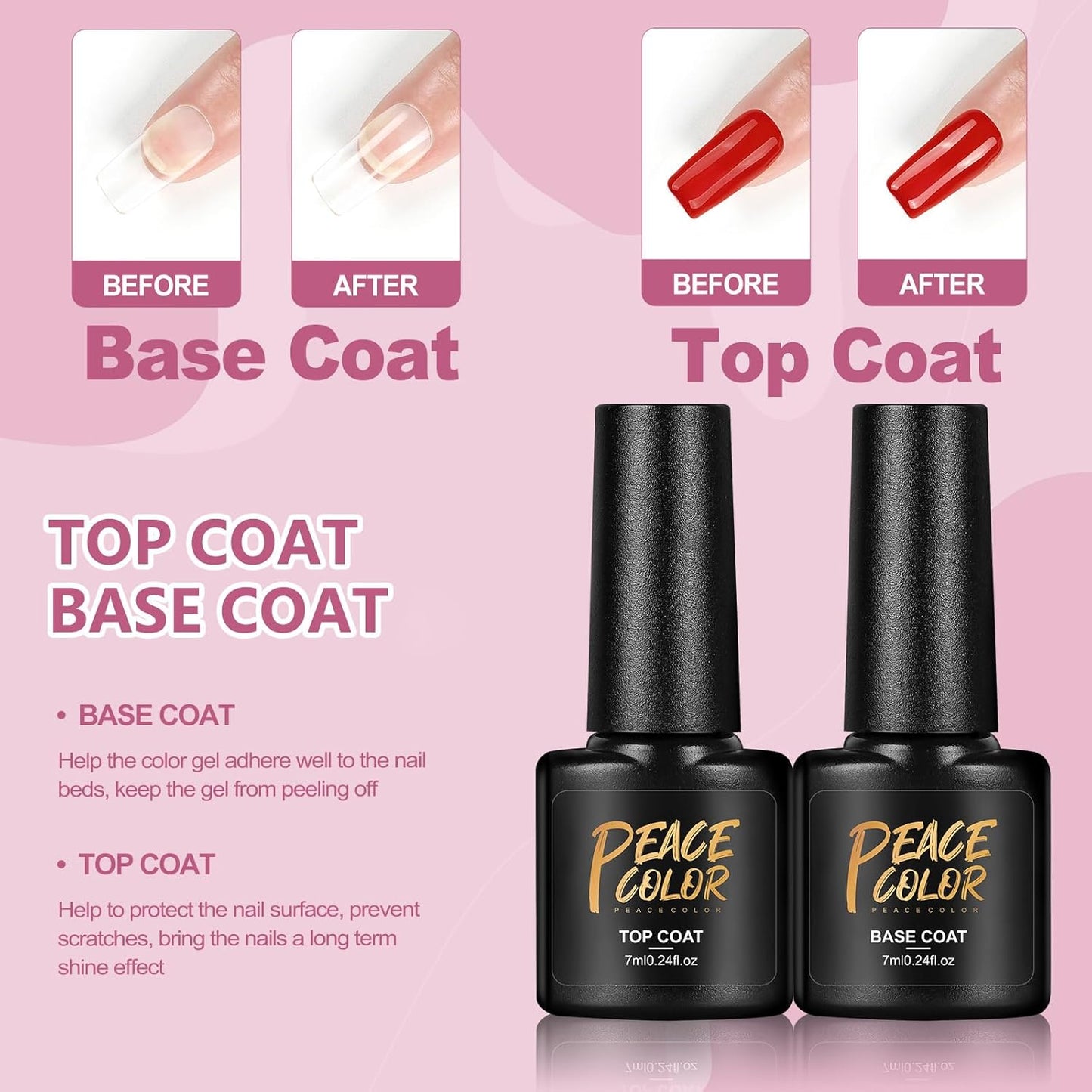 PEACECOLOR Gel Nail Polish Kit with U V Light, 6 Colors White Nude Pink Jelly Sliver Glitter Gel Polish Kit 50PCs False Tips Base Top Coat Nail Art Stickers Manicure Tools Salon DIY Home for Women