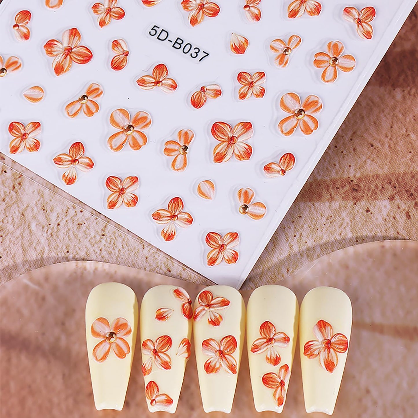 1 Sheets 5D Embossed Flower Nail Decals for Nail Art Self-Adhesive Cute Floral Nail Art Stickers Hawaii Flowers Nail Stickers Fall Nail Design Sticker for Women DIY Nail Decoration