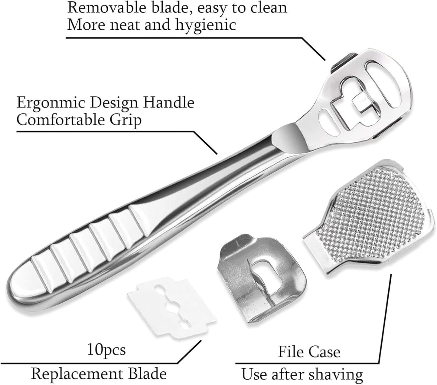 56 Pcs Callus Shaver Set,1 Stainless Steel Foot Razor with 50 Replacement Slices Blades,1 Foot File Head Foot Care Tools,4 Purple Foot Scrubbing Stones,Foot Shaver Callus Remover for Hand Feet