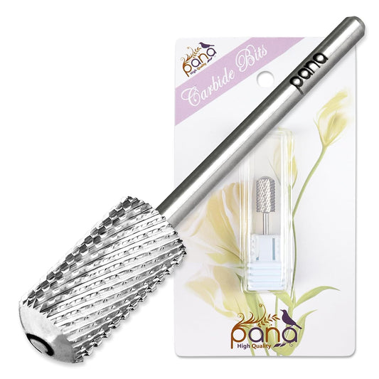 PANA 3/32" Large Smooth Round Top Safety Carbide Nail Drill Bit for Gel Polish & Acrylic Removal Nail Salon Manicure Pedicure Electric File Tools (Large Barrel - Silver, Coarse)
