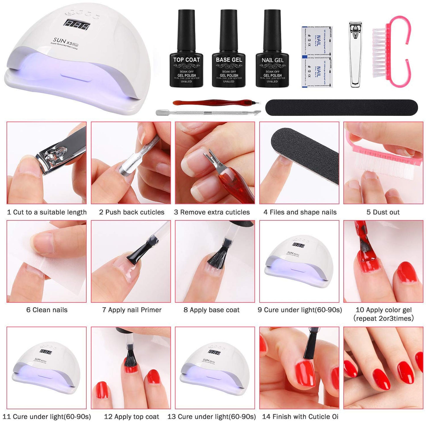Gel Nail Polish Set with48W UV Lamp,3 Colors Quick Nail Extension Nail Gel, 12 Colors Nail Polish with Base Coat and Top coat gel kit , Professional nail kit Home DIY Salon for women gift