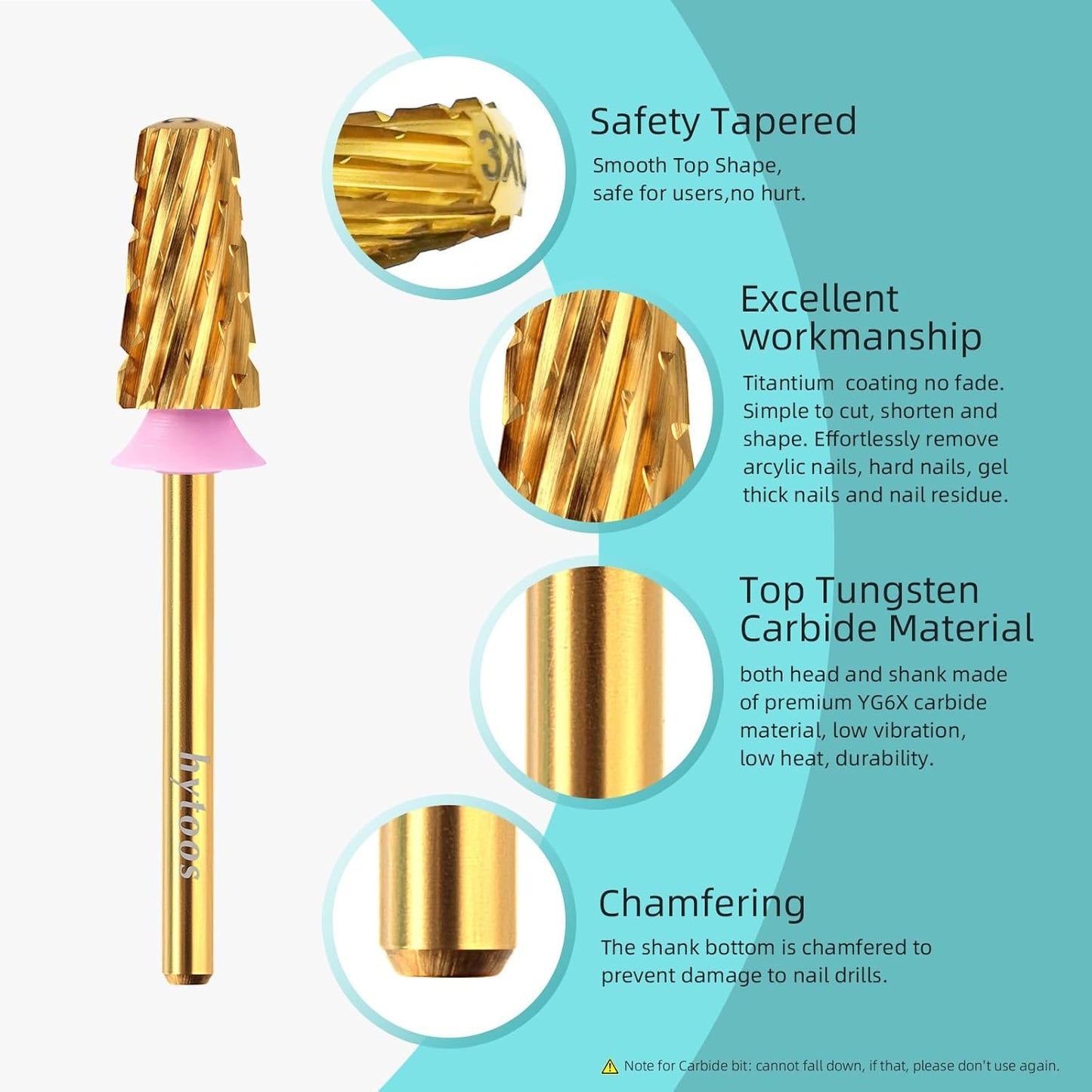 Safety Tapered Nail Drill Bits,Titanium Coating Round Top 3/32 Carbide Nail Bit, Two-way Rotate for Both Hand, Manicure Drills Accessories Remove Thick Gel Tool (3XC, titanium)