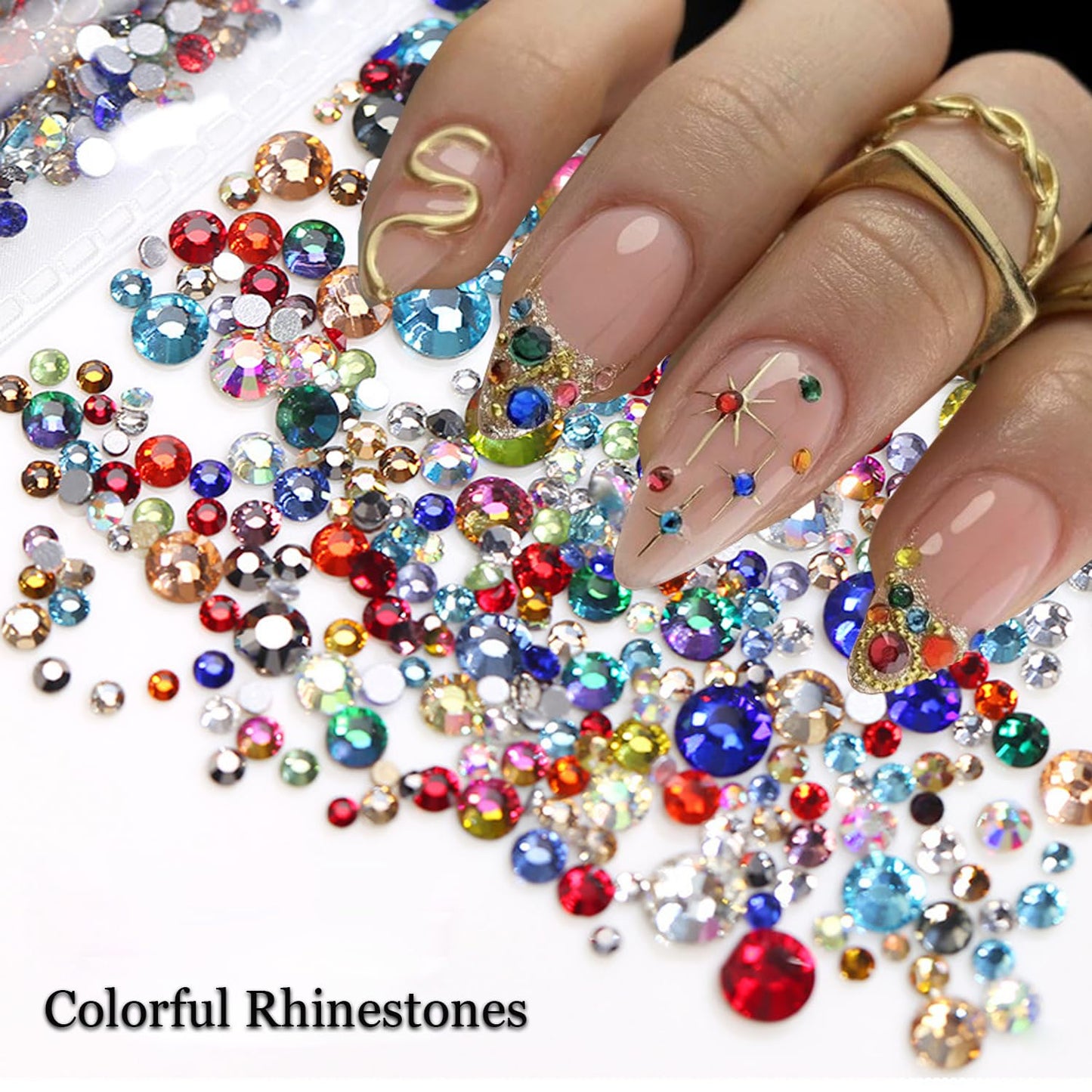 Colorful Rhinestones Nail Art Charm 3D Mini Small Diamond Flat Back Nail Charm Rhinestones Rounded Nail Diamonds Crystal Flatback Nail Gems Bling Nail Jewelry Manicure Decoration Accessories 1440Pcs