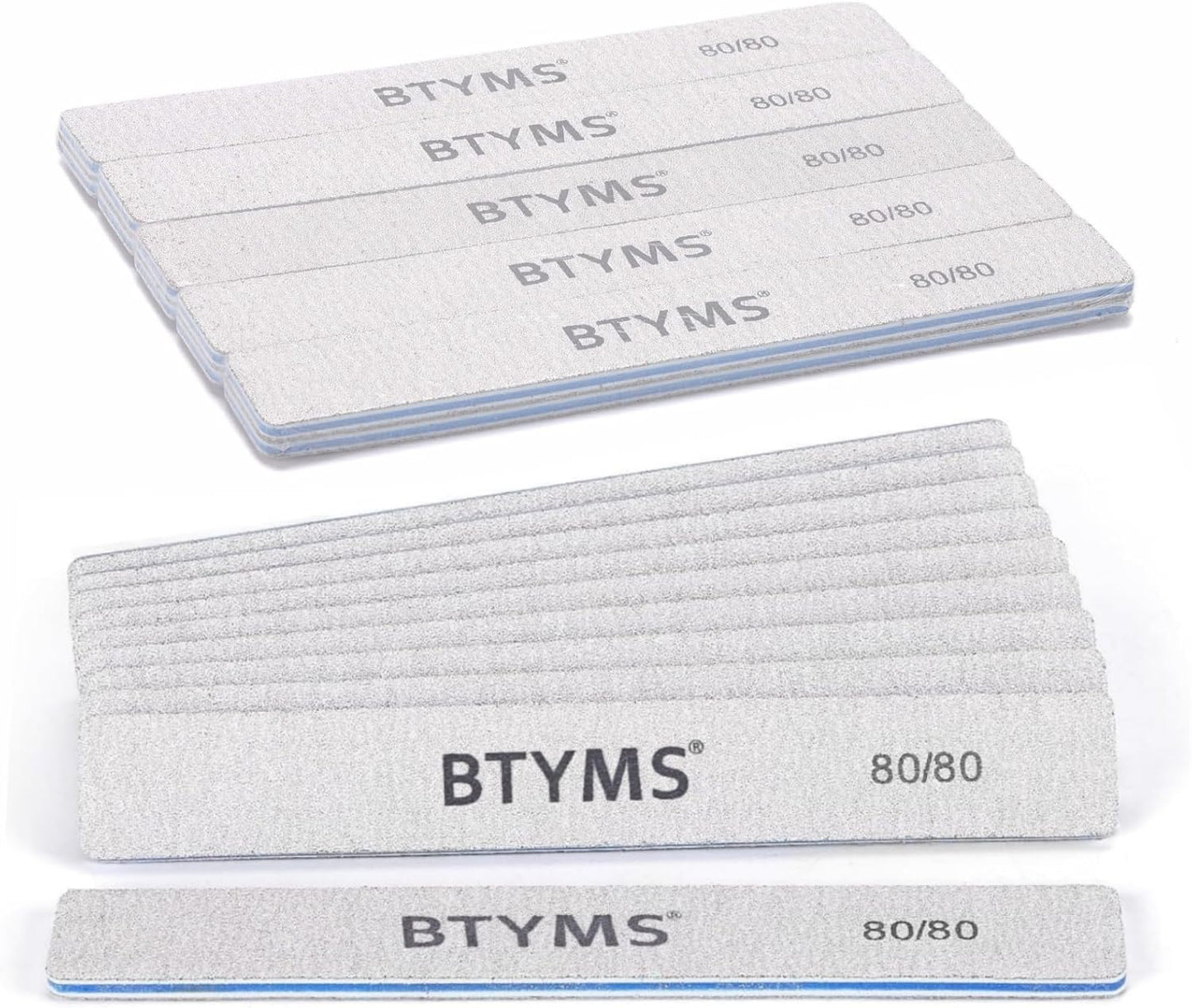 10 Count 80/80 Grit Rectangle Nail Files for Acrylic Nails, Reusable Buffering Files Double Sided Emery Boards for Nails