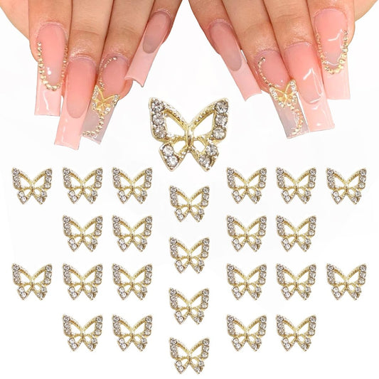 24pcs Golden Butterfly Nail Charms Bulk 3D Charms for Acrylic Nails, Gold Butterflies Nail Rhinestones Charms Nail Alloy Studs Art Jewels Diamonds Gems Decor Supplies for Nails Face Makeup DIY