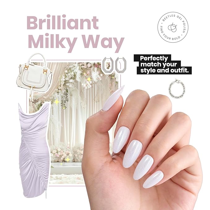 beetles Nail Polish Glitter Nail Lacquer Shimmer-Like Top Coat Fast Drying & Long Lasting Brilliant Milky Way, No UV Lamp Needed for DIY Nail Art Salon at Home Gifts for Women