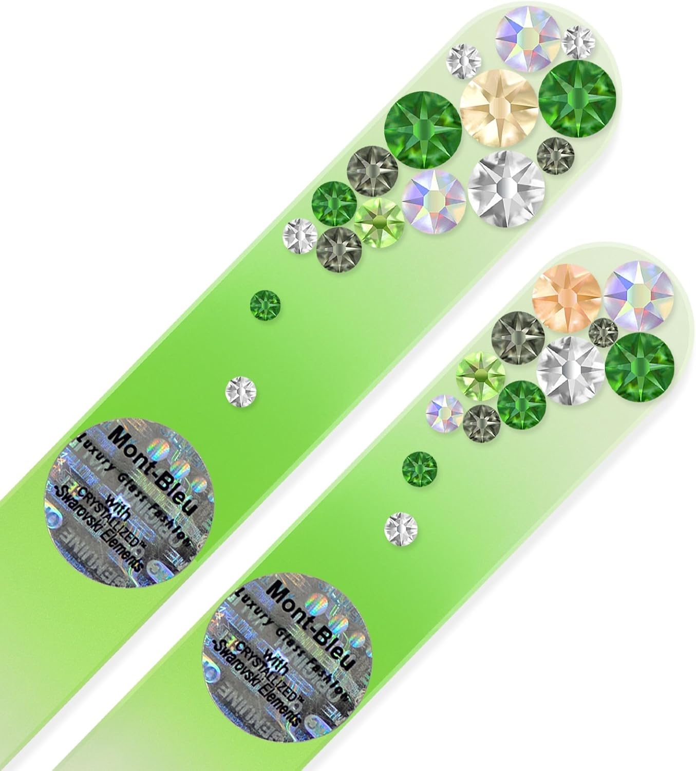 Mont Bleu Set of 2 Glass Nail Files Hand Decorated with Crystals - Handmade Gifts - Czech Tempered Glass - Expertly Shape Nails & Enjoy a Smooth Finish - Beauty Nail File
