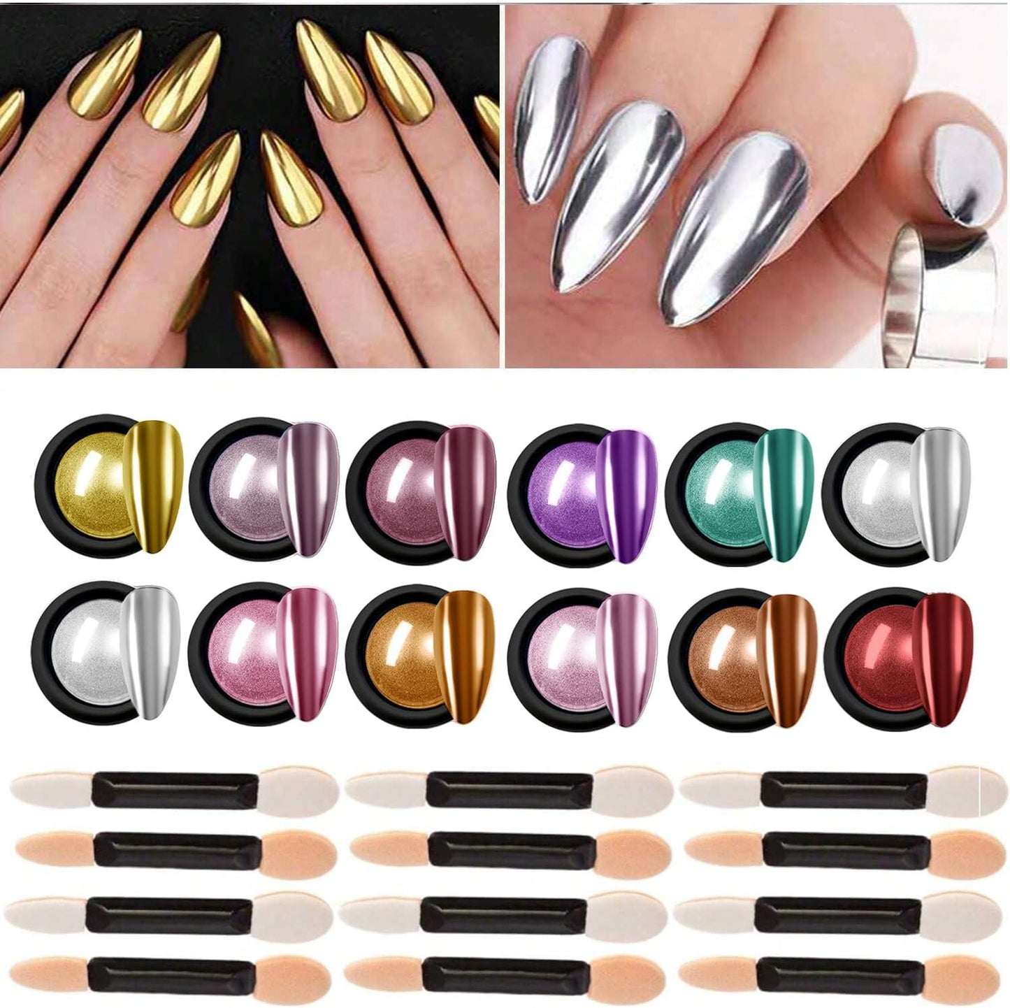 Chrome Powder for Nails,12Colors Aurora Chrome Nail Powder Set Mirror Luster Effect Charm Chrome Powder for Nail Art Acrylic Nails