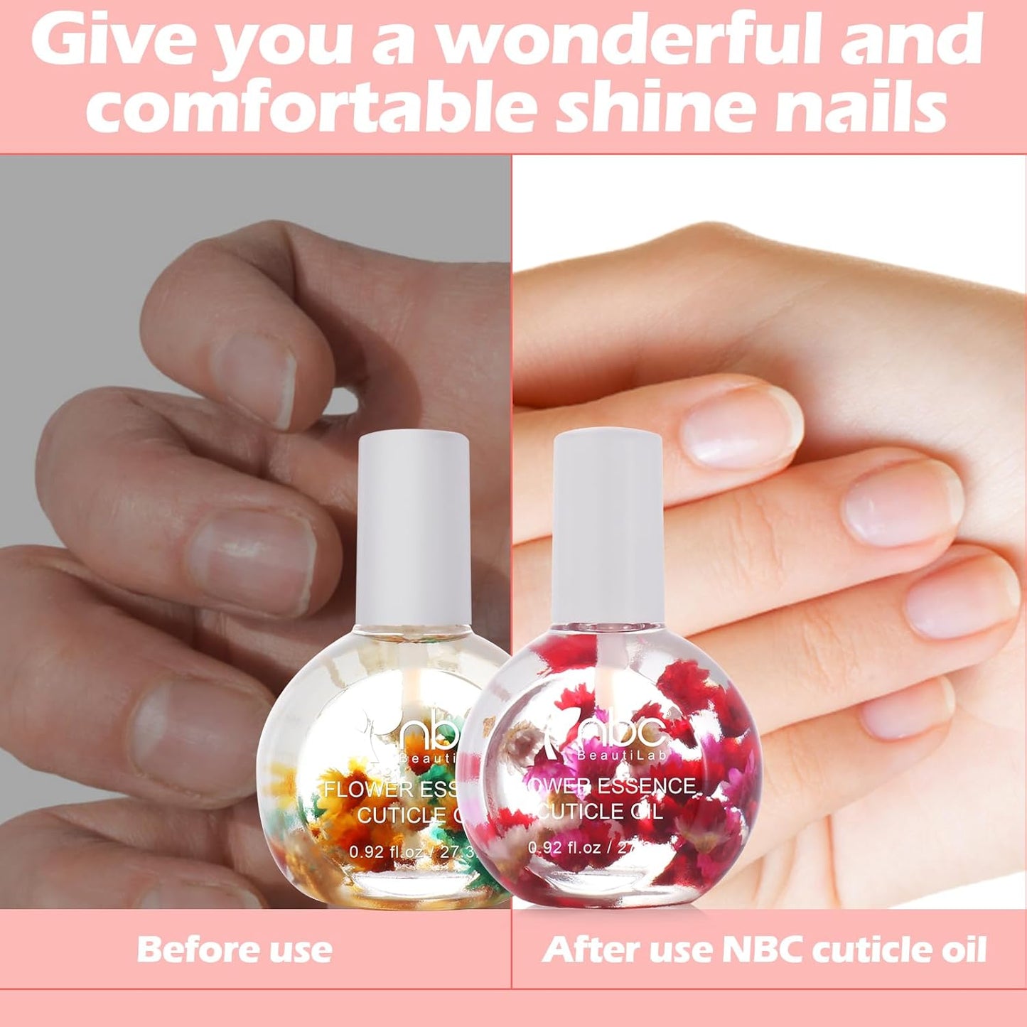 Cuticle Oil, Nail Growth Oil Natural Blend of Jojoba, Vitamin E Nail Cuticle Oil for Repairs Cuticles Overnight Moisturizes and Strengthens Nails Cuticles 2 x 0.92 oz Orange & Rose
