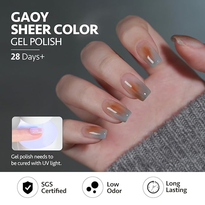 GAOY Jelly Dark Green Brown Gel Nail Polish Set, 6 Transparent Colors Sheer Red Fall Colors Soak Off UV Light Cure Gel Polish Kit for Salon and Nail Art DIY at Home