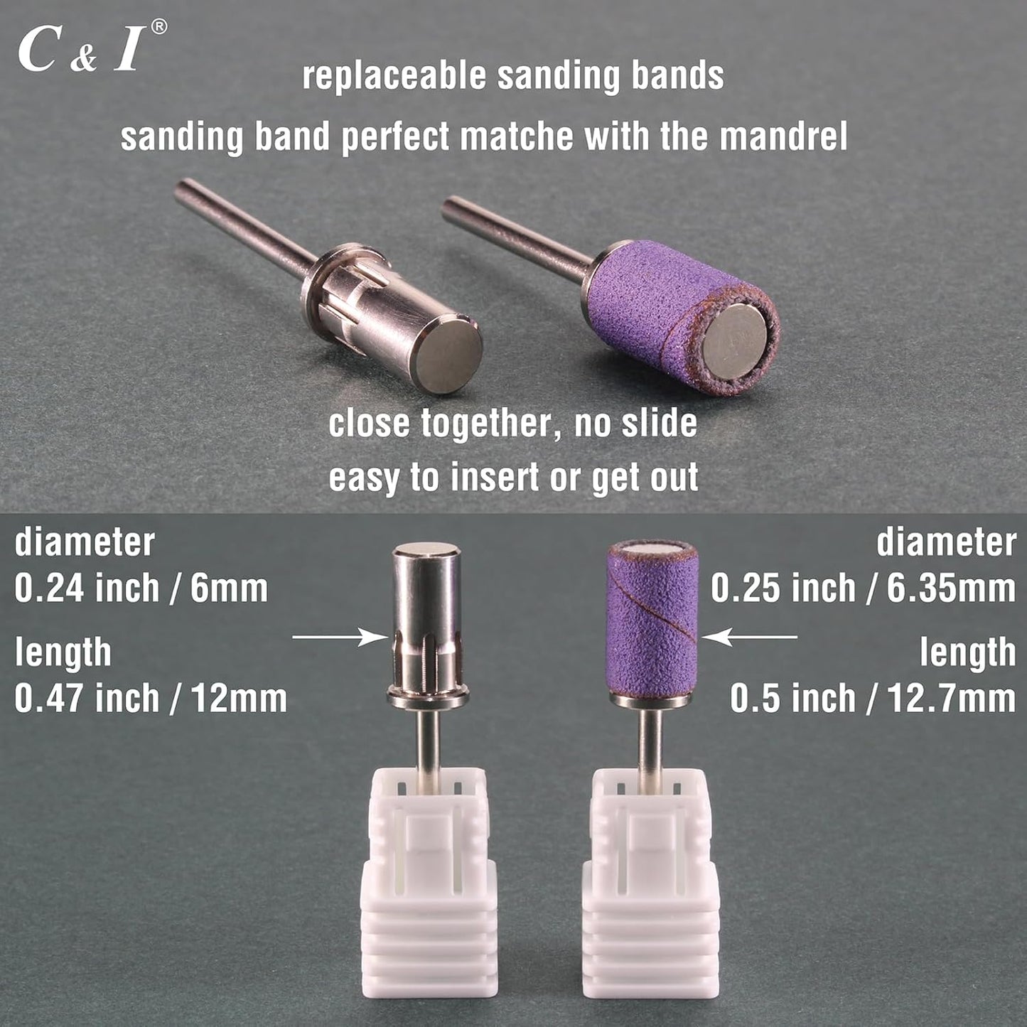 C & I Nail Sanding Bands 100 PCS Plus Upgrade Mandrel 1 PC, Nail Drill Bits for Acrylic Gel Nails Remove, Natural Nails Buffer for Nail Prep and Nail Shiner (Yellow, #150 Middle)