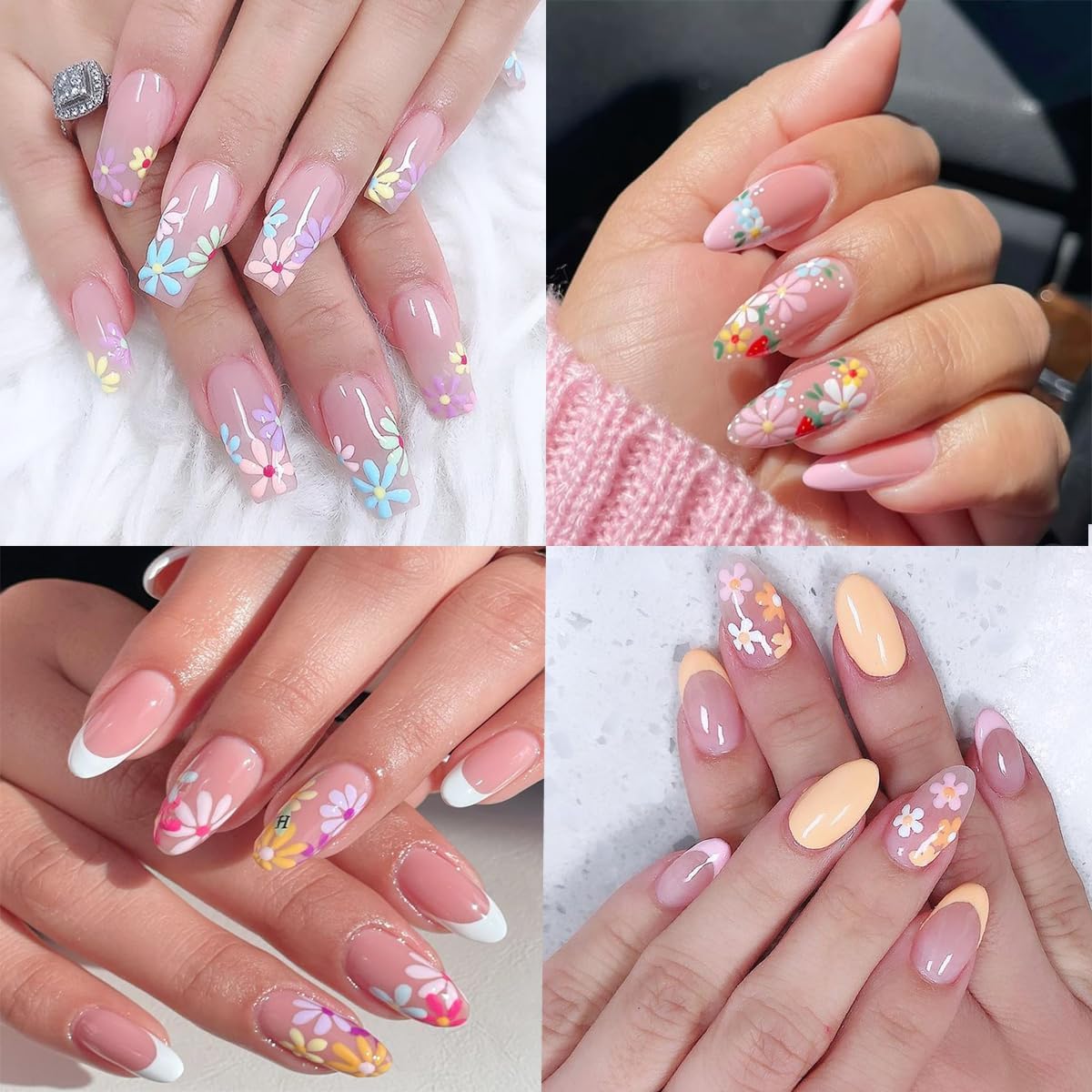 6Sheets Colorful Flower Nail Art Stickers 3D Floral Nail Decals Spring Wildflower Daisy Nails Design Stickers White Blue Pink Flower Sticker Cute Nails Supplies Decoration for Women Girls Manicure