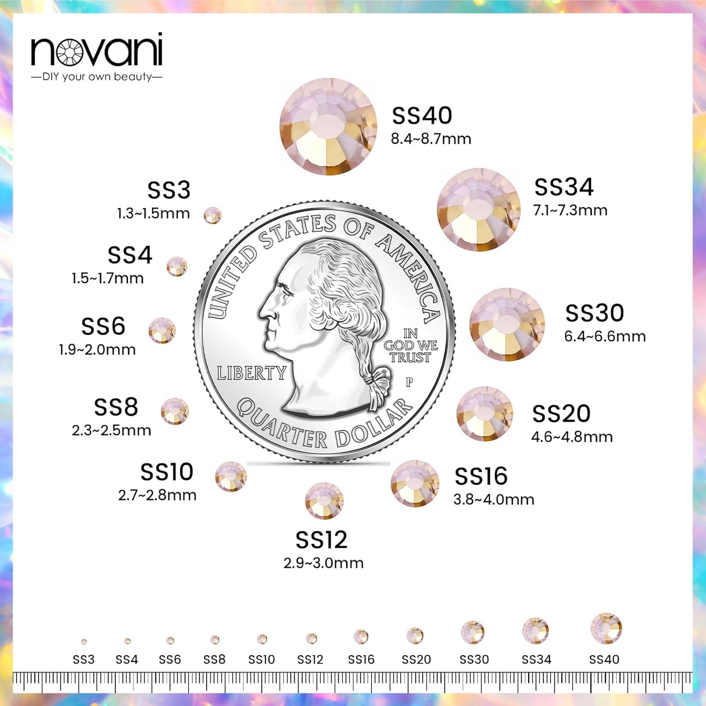 Novani Crystal Rhinestones, Flatback Loose Gemstones 1440pcs Glass Rhinestones for Clothes Shoes Crafts Makeup Nail Art and DIY Decorations(SS20, Golden Shadow)