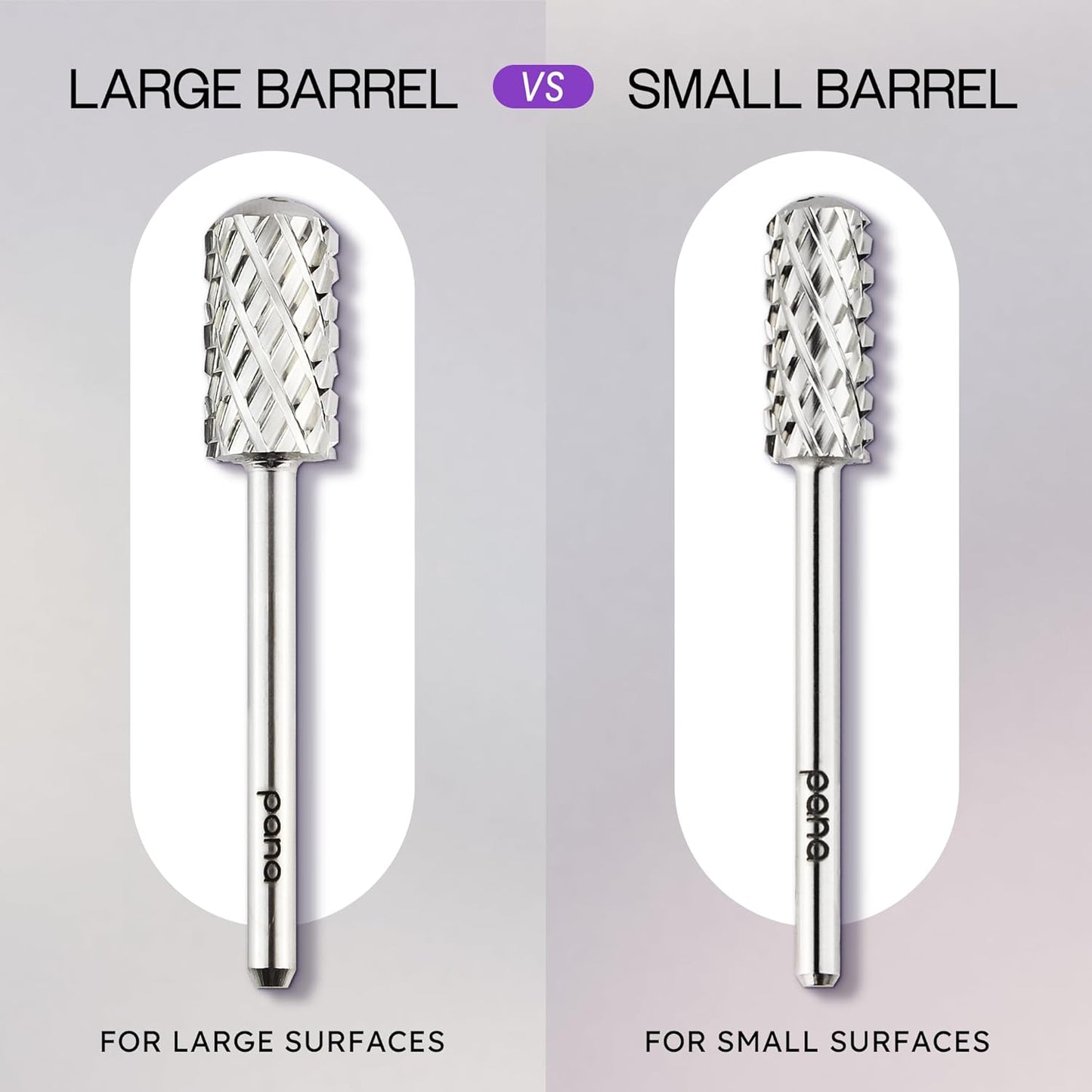 PANA 3/32" Small Smooth Round Top Safety Carbide Nail Drill Bit for Gel Polish & Acrylic Removal Nail Salon Manicure Pedicure Electric File Tools (Small Barrel - Silver, 4X Coarse)