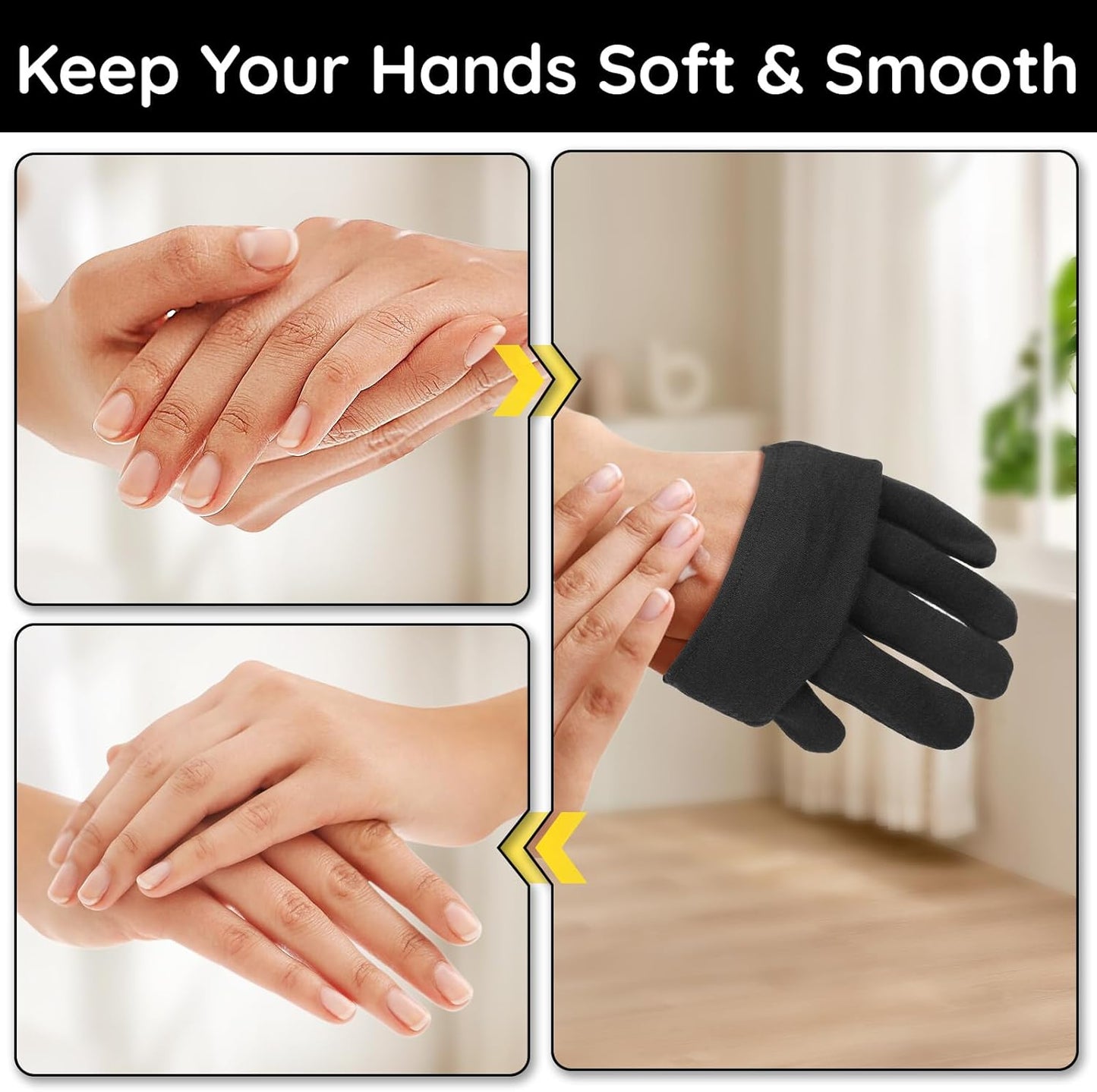Segbeauty 12 Counts Black Cotton Gloves for Sleeping, 6 Pairs Lotion Hand Moisturizing Cotton Gloves for Dry Hands Overnight, Hand Care Sleep Moisture Glove for Men Dry Hands Reusable Spa Glove Large