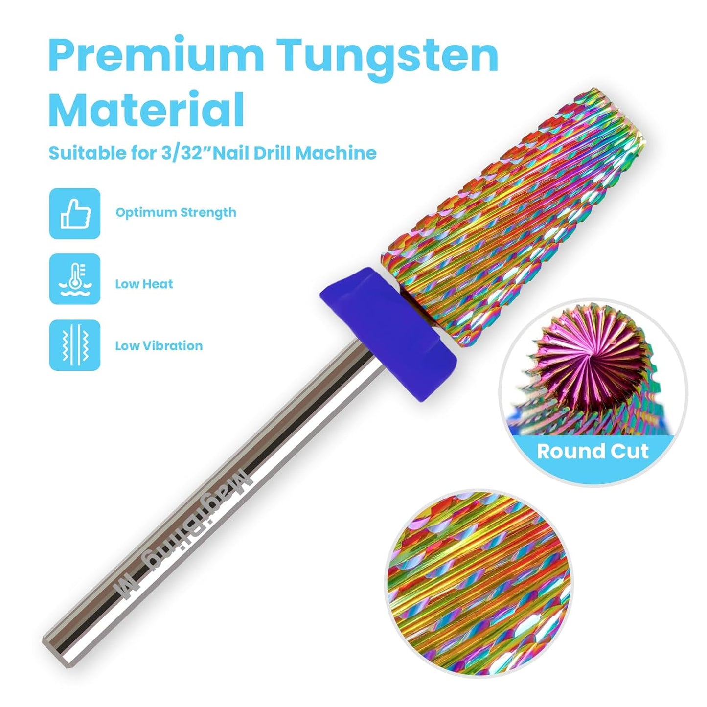 Professional 5 in 1 Tapered Nail Drill Bits, 3/32'' Safety Tungsten Carbide Bits, Remove Hard Gel Fast, Left & Right Hand Use, Easy for Beginner, Technicians Bits, Medium.