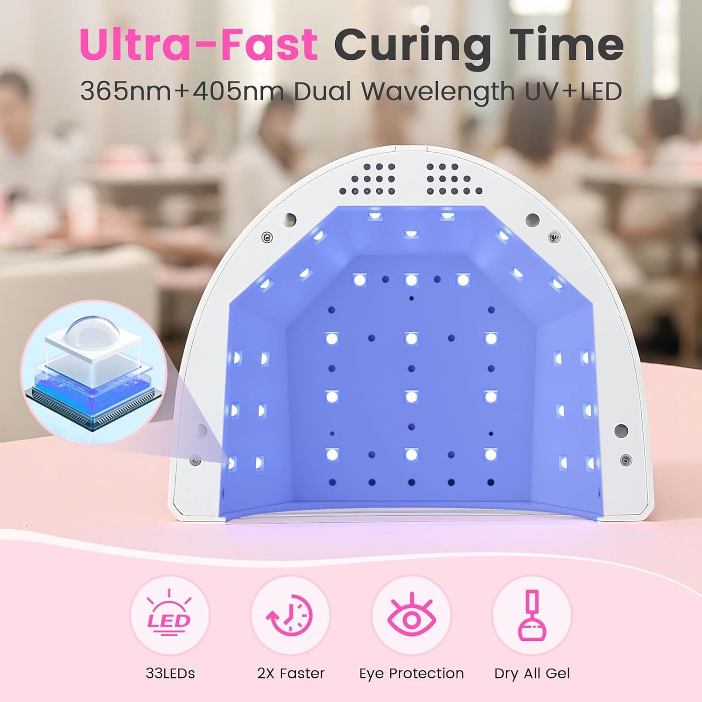 Lavinda UV LED Nail Lamp for Gel Polish, Glow Lite 48W UV Light for Nails Professional Nail Dryer Fast Curing Lamp with 4 Timers, Smart Sensor, Detachable Base for Hands & Feet Home Salon DIY Manicure