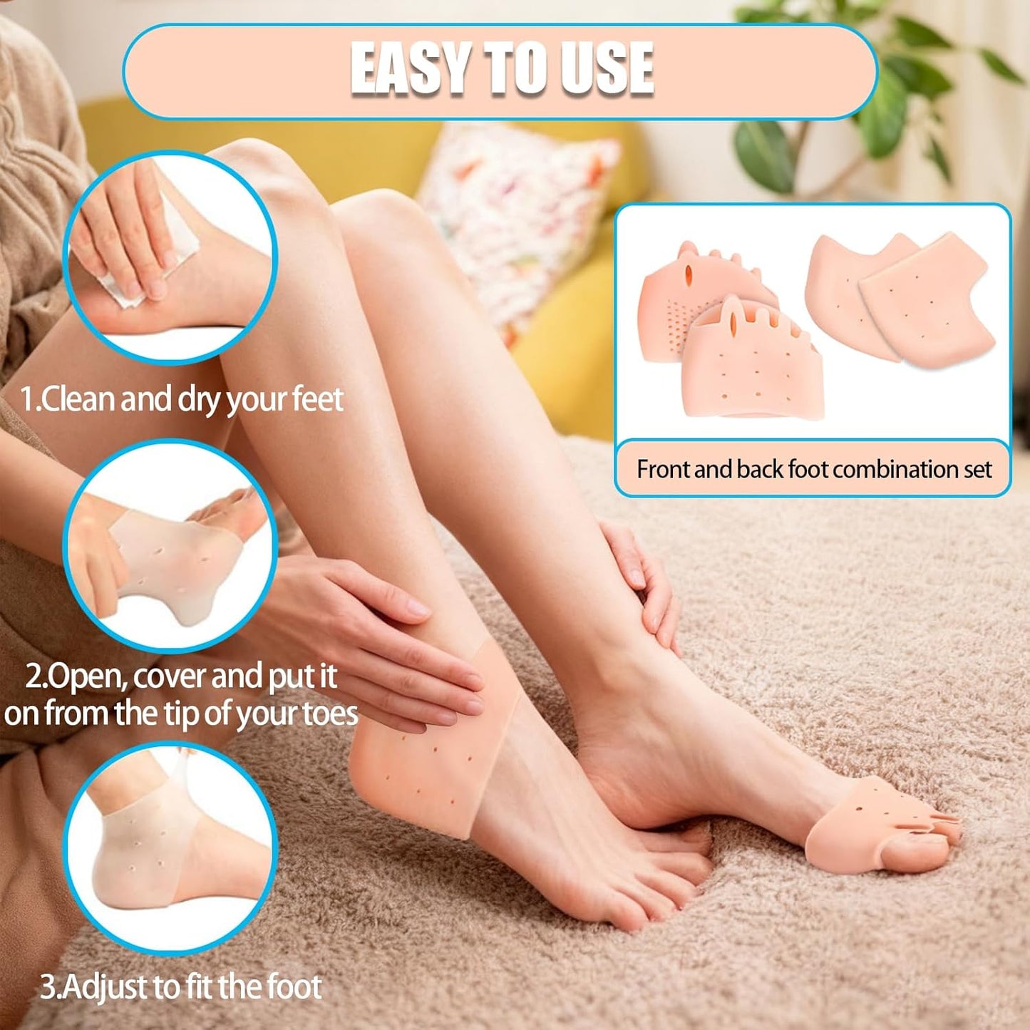 3 Set Silicone Toe Separators and Gel Heel Protectors for Women & Men, Bunion Corrector Cushion, Metatarsal Pads, Ball of Foot Cushions, Breathable Soft Gel Foot Cushions, Silicone Heel Cups