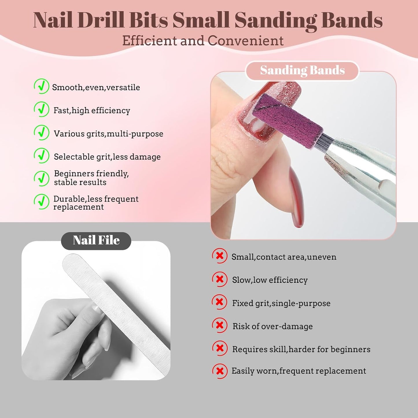 100 Pcs Nail Drill Bits Sanding Bands for Nail Drill, Nail Tips for Drill Bits Nail Tech,180 Fine Grit Nail File Sanding Bands for Acrylic Nails Gel Manicures and Pedicure, Red