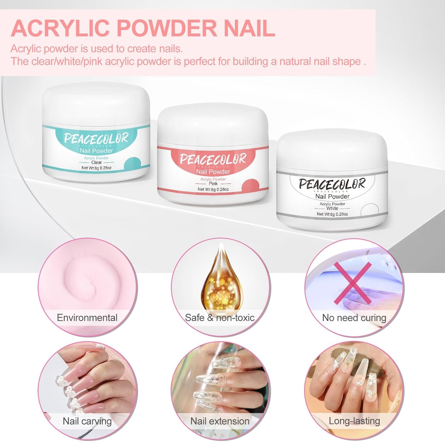 Acrylic Nail Kit with Drill with U V Light Clear/White/Pink Acrylic Powder Professional Nail Kit for Beginner with Everything 100PC Tips Brush Starter DIY Home Salon
