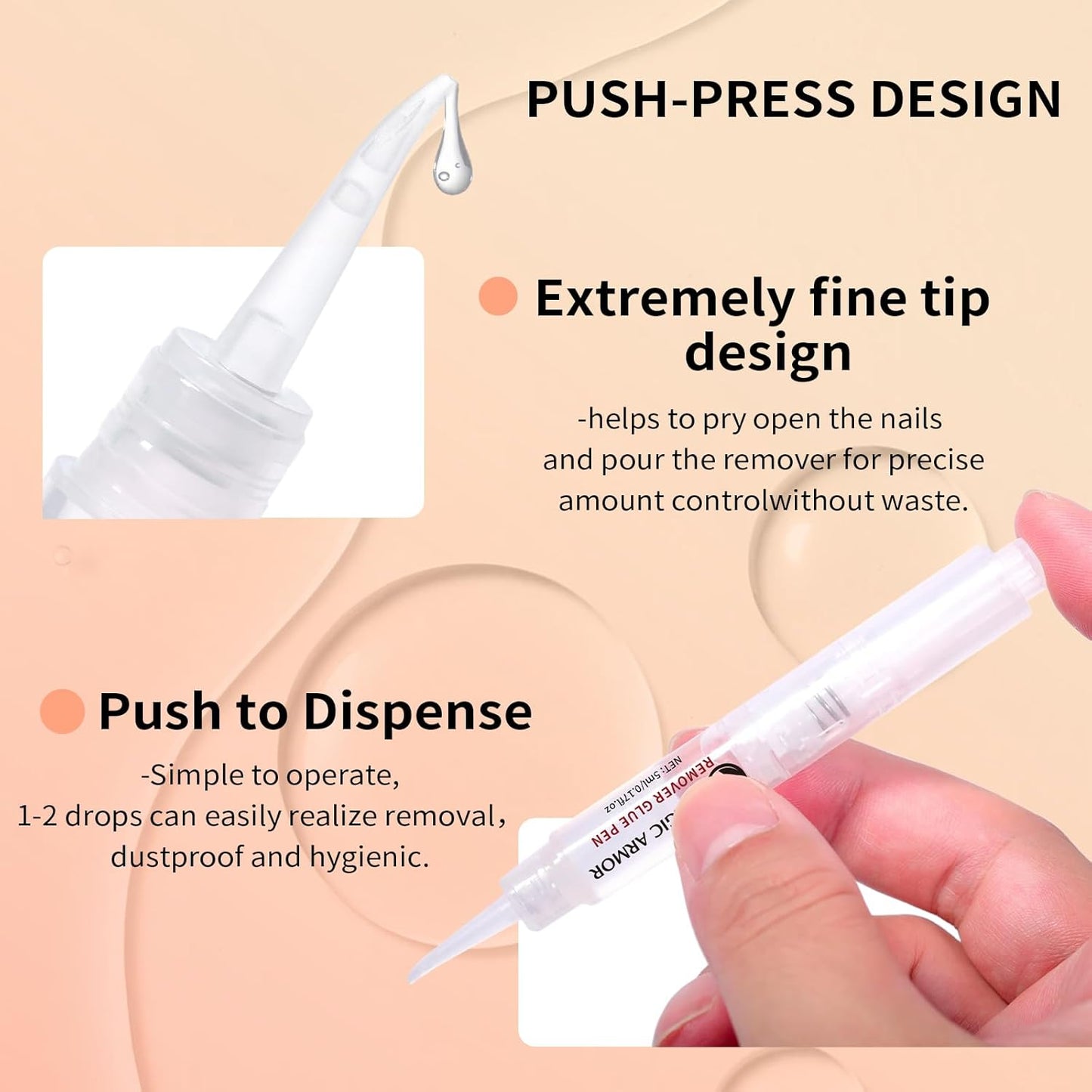 2-Pack Nail Glue Remover Pens with Cuticle Pusher – Click Pen Design for Easy Press-On Nail Removal – Quick & Gentle Adhesive Debonder for Fake Nails – Not for Gel Polish or Base Coat (5ml Each)