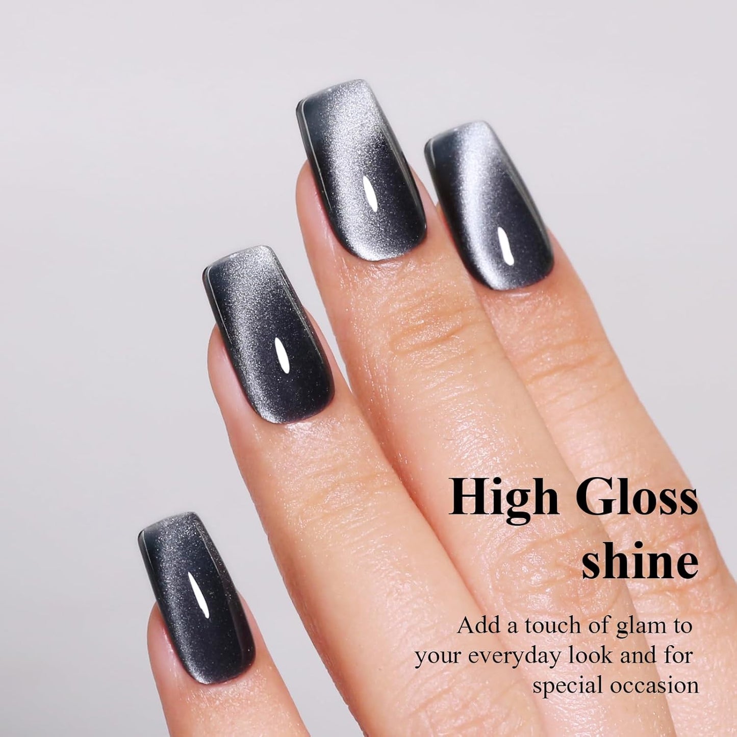 Imtiti Black Cat Eye Gel Nail Polish with Magnet, Holographic Glitter Shimmer Magnetic UV Gel Polish for Nail Art Soak off UV Led