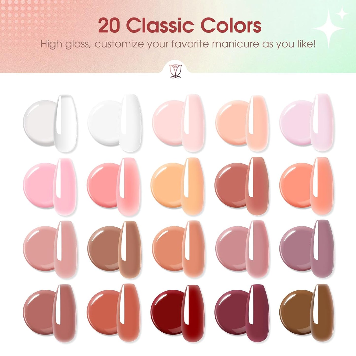 ROSALIND 20PCS White Clear Poly Nails Gel Kit Starter Build er Kit with Slip Solution Pro Nude Pink Nail Extensions Gel Set with Mini UV Lamp Drill Nail Art