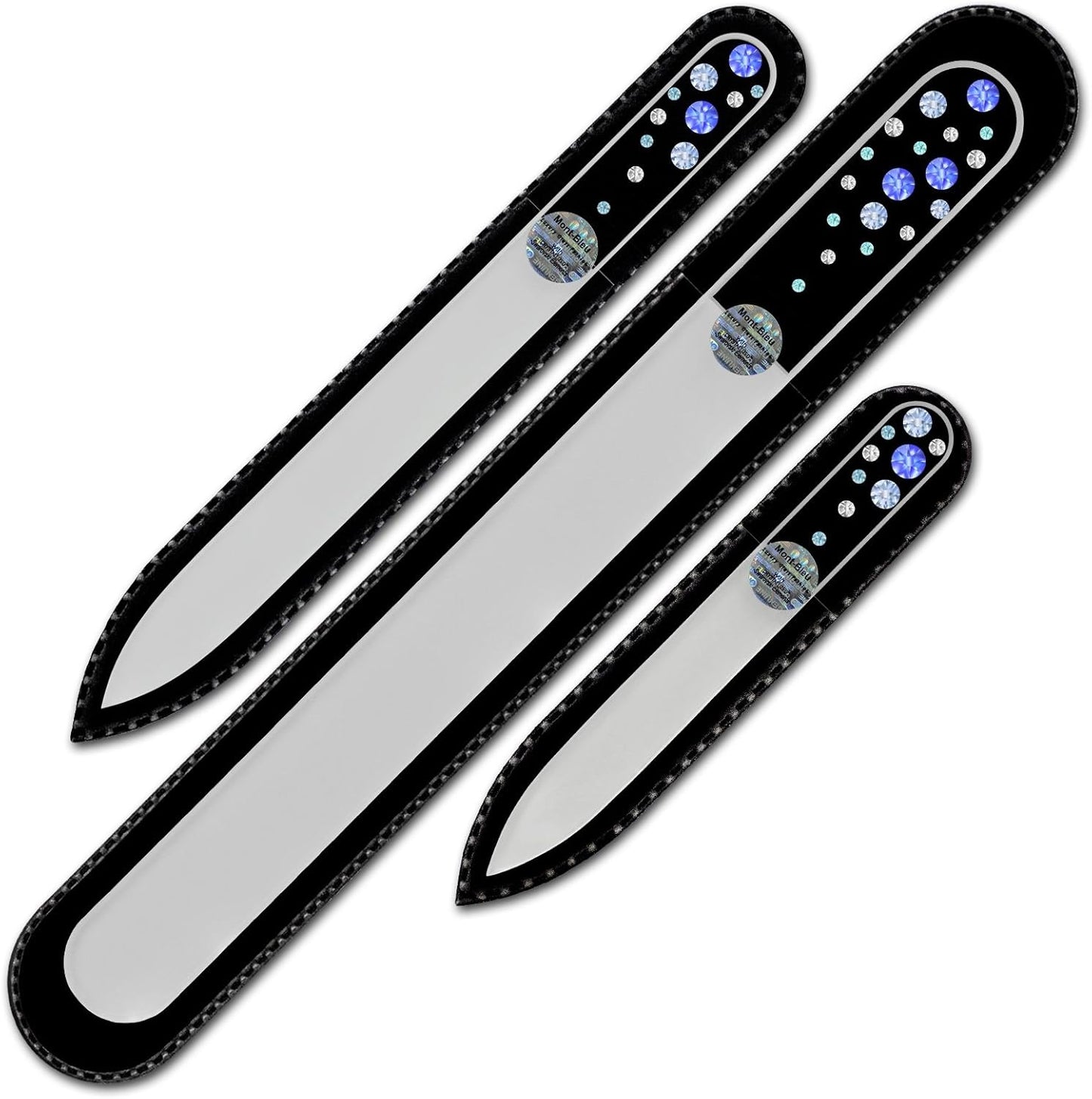 Mont Bleu Set of 3 Glass Nail Files hand decorated with crystals - Handmade - Czech Tempered Glass