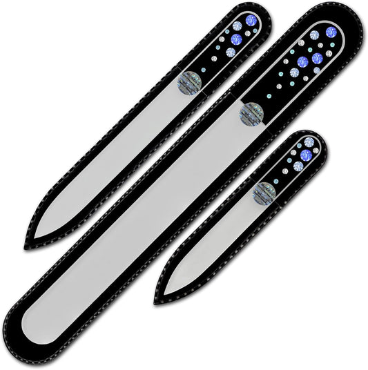 Mont Bleu Set of 3 Glass Nail Files hand decorated with crystals - Handmade - Czech Tempered Glass