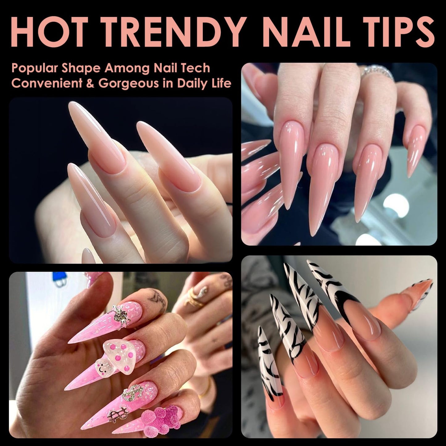 Long Stiletto Soft Gel Nail Tips, BORNBYME 240 PCS Half Matte Pre Buff Full Cover Shaped Nail Extenison Tips Gel Nail Tips