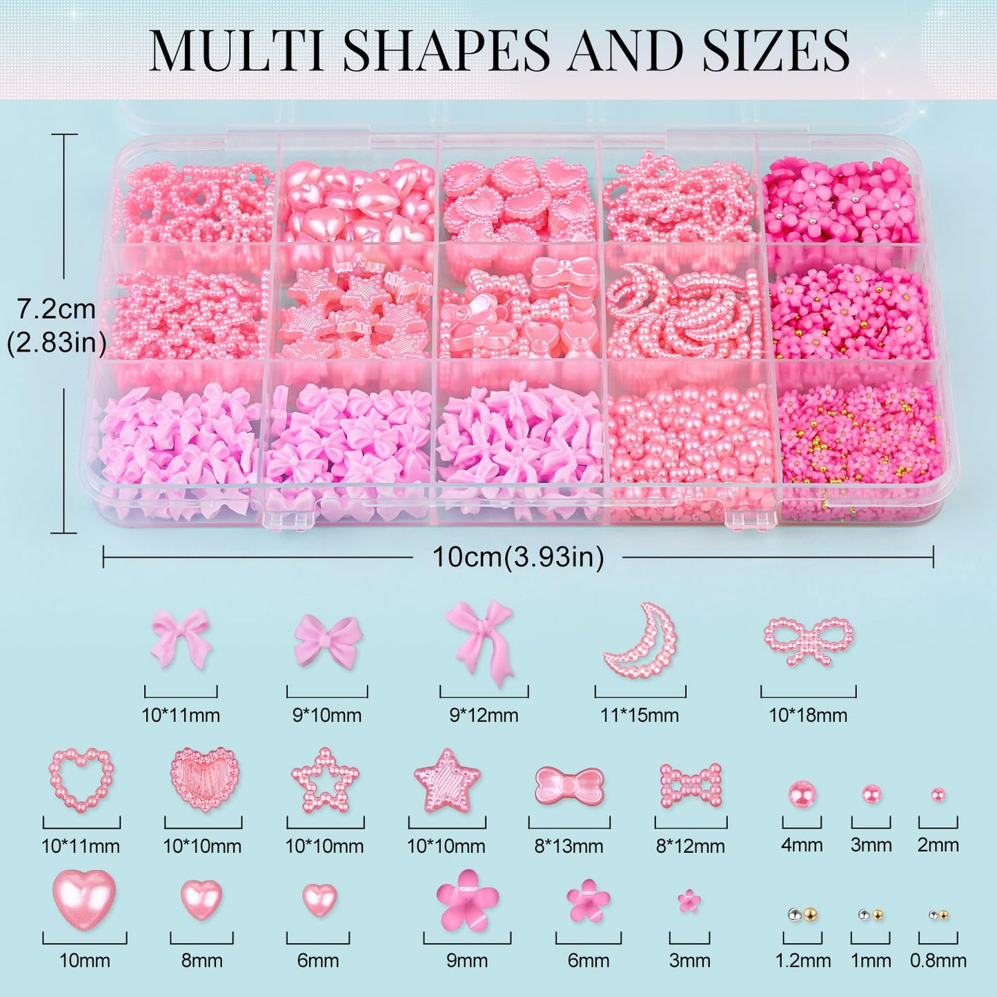 3D Nail Charms for Coquette Nails Design with Rhinestone Glue Set 4, Pink Nail Bow Charms + Pearl Heart Star Moon Bowknot Nail Jewels + 3D Flowers and Pearls, with Picker Tools for Nail Decor
