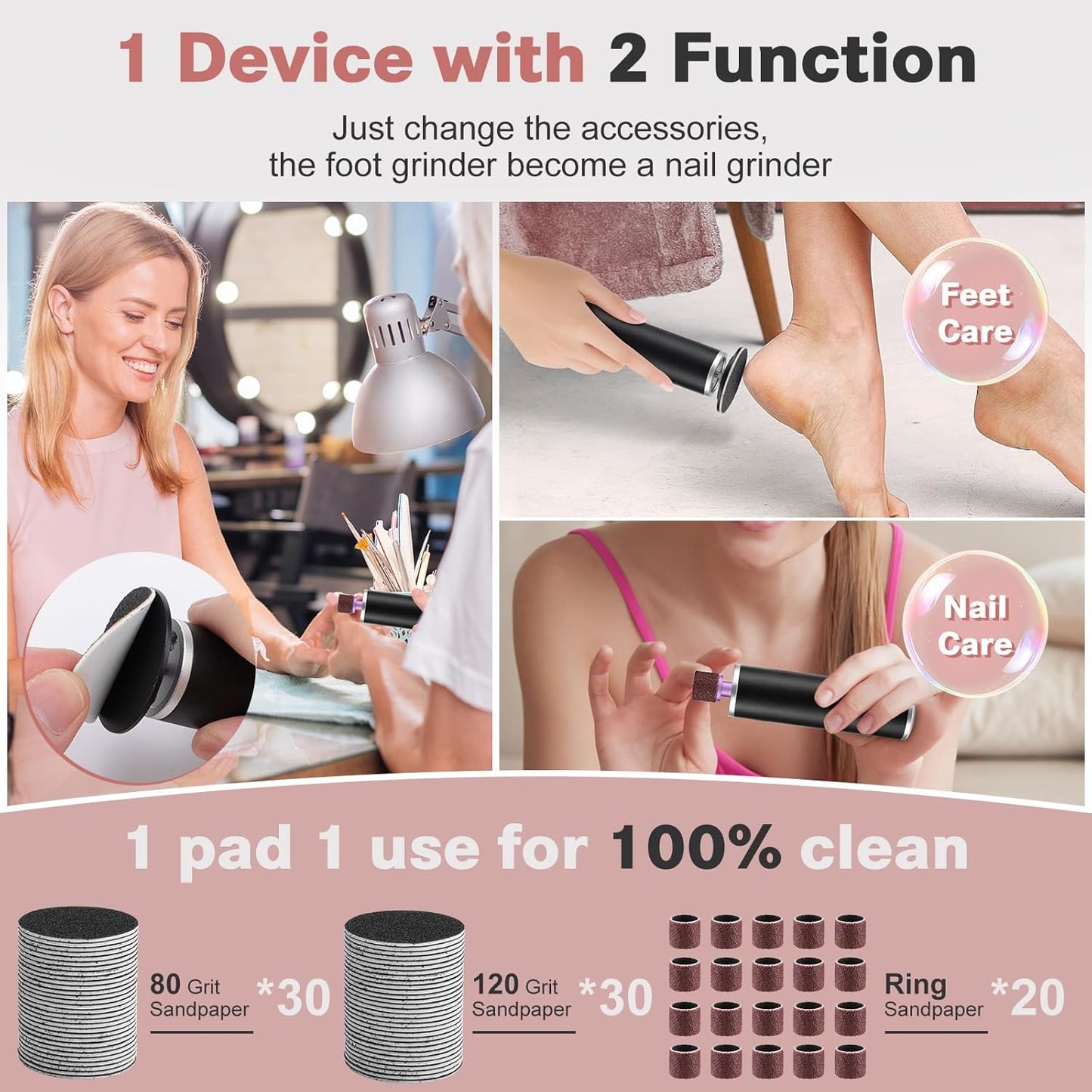 Electric Callus Remover for Feet, Foot File Grinder Tool with Replacement Sandpaper Disk and Nail Drill Bits, Adjustable Speed Foot Sander Pedicure Tools for Men Women Dry Cracked Hard Skin Calluses