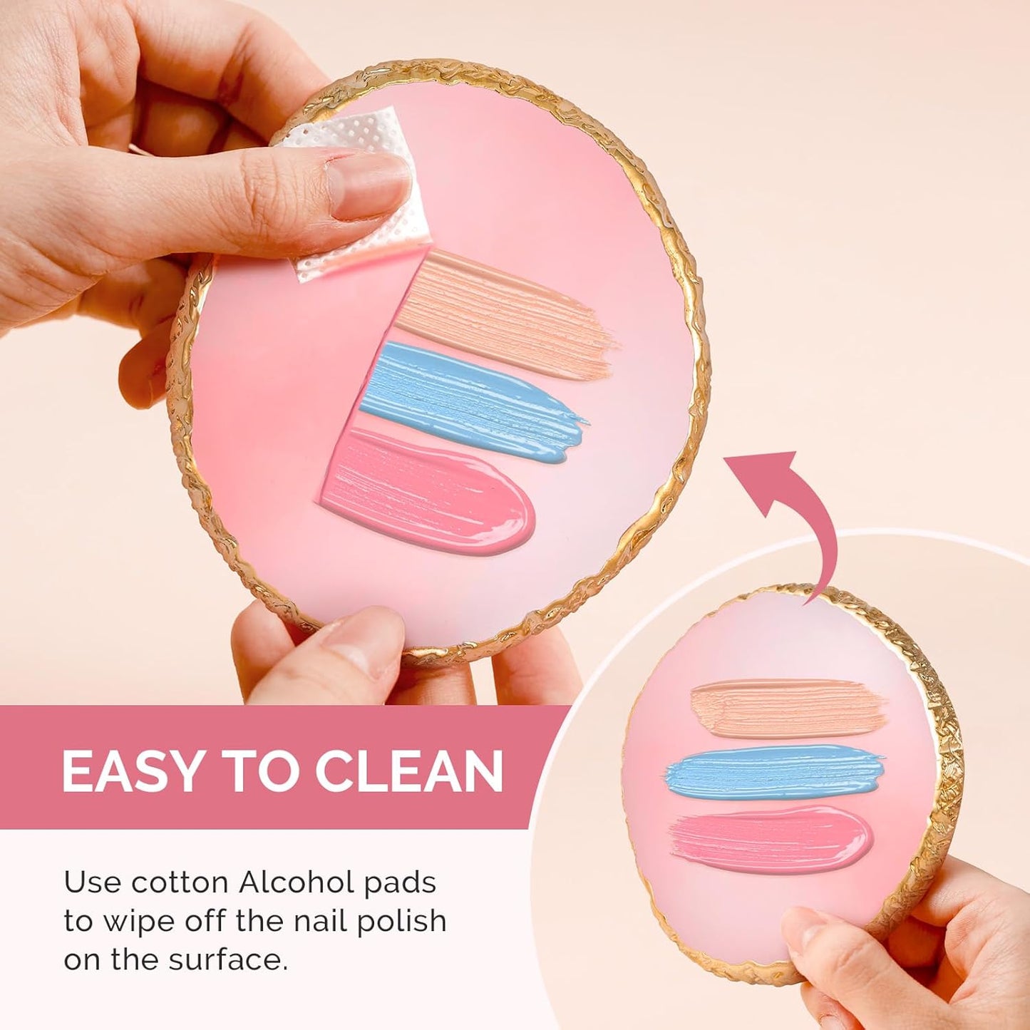MelodySusie 1PC Round Shape Resin Nail Art Palette, Professional Color Mixing Board for Gel Polish, Acrylics, Pigment Blending, Salon and DIY Makeup Artist Tool, Pink