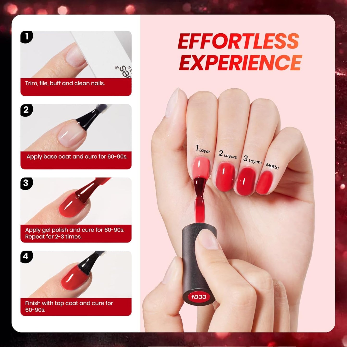 Beetles Red Jelly Gel Nail Polish Set - Luminous Ruby Jelly Gel Polish, 6 Colors Burgundy Red Gel Nail Kit Neutral Sheer Translucent Effect Soak off UV DIY Salon Manicure Gift for Women