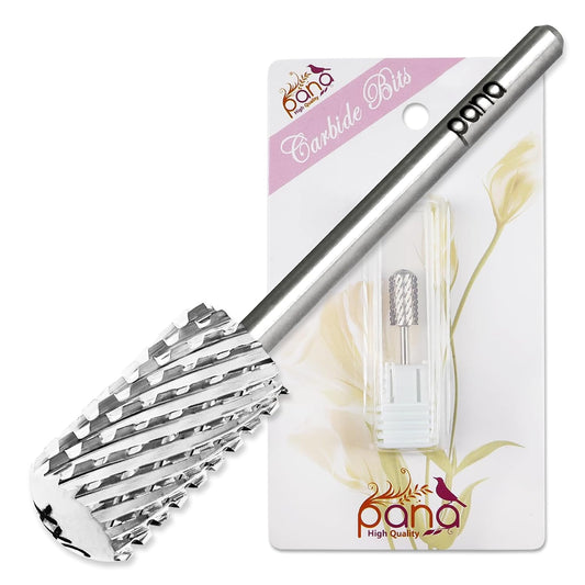 PANA 3/32" Large Smooth Round Top Safety Carbide Nail Drill Bit for Gel Polish & Acrylic Removal Nail Salon Manicure Pedicure Electric File Tools (Large Barrel - Silver, 2X Coarse)