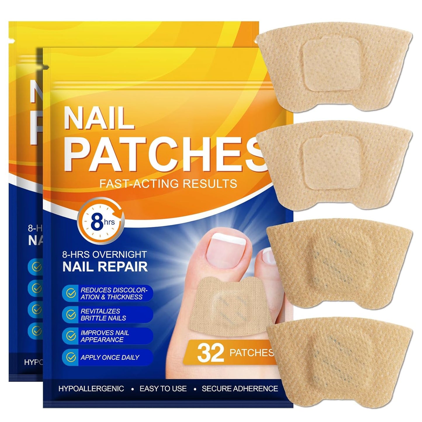 Toenail Treatment Extra Strength, 32 PCS Nail Patches 8-Hour Overnight Nail Repair Effortless Hydrogel Nail Care and Repair for Damaged Nails Overnight Renewal for Men and Women