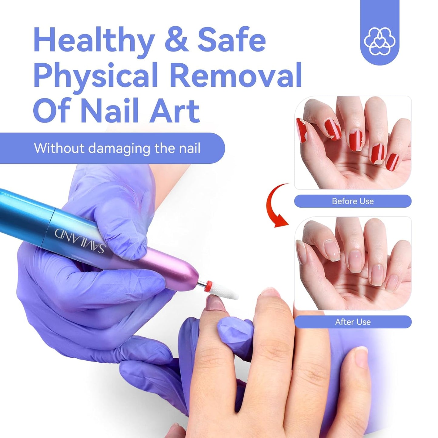 SAVILAND Portable Electric Nail Drill - 20000 RPM USB Electric Nail File with 7 Nail Drill Bits & 51 Sanding Bands for Nail Prep Acrylic Nails Dip Nails Gel Nails Home Salon Use