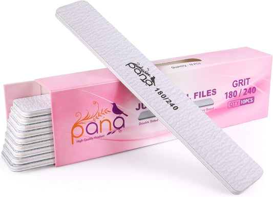 10PCS Jumbo Size PANA Professional Double Sided Nail Files - Zebra, 180/240 Grit - Emery Board Nail Buffering File Manicure Pedicure Nail Polisher Washable
