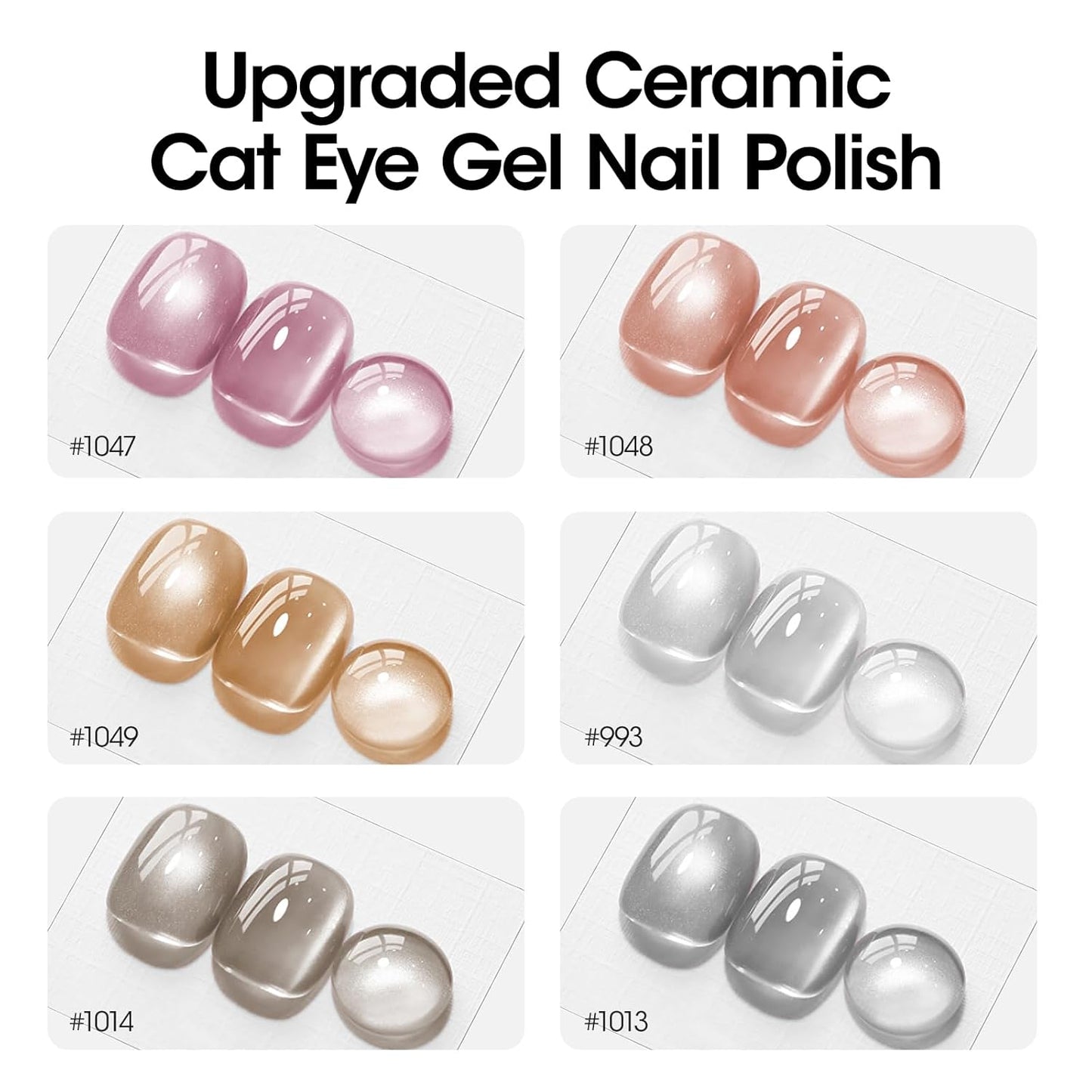 GELLEN Cat Eye Gel Nail Polish 6 Colors Gray Orange Silver Gold Brown Purple Holographic Reflective Cateye Gel Polish with Magnets Fall Winter UV LED Soak Off Sparkle Magnetic Gel Polish