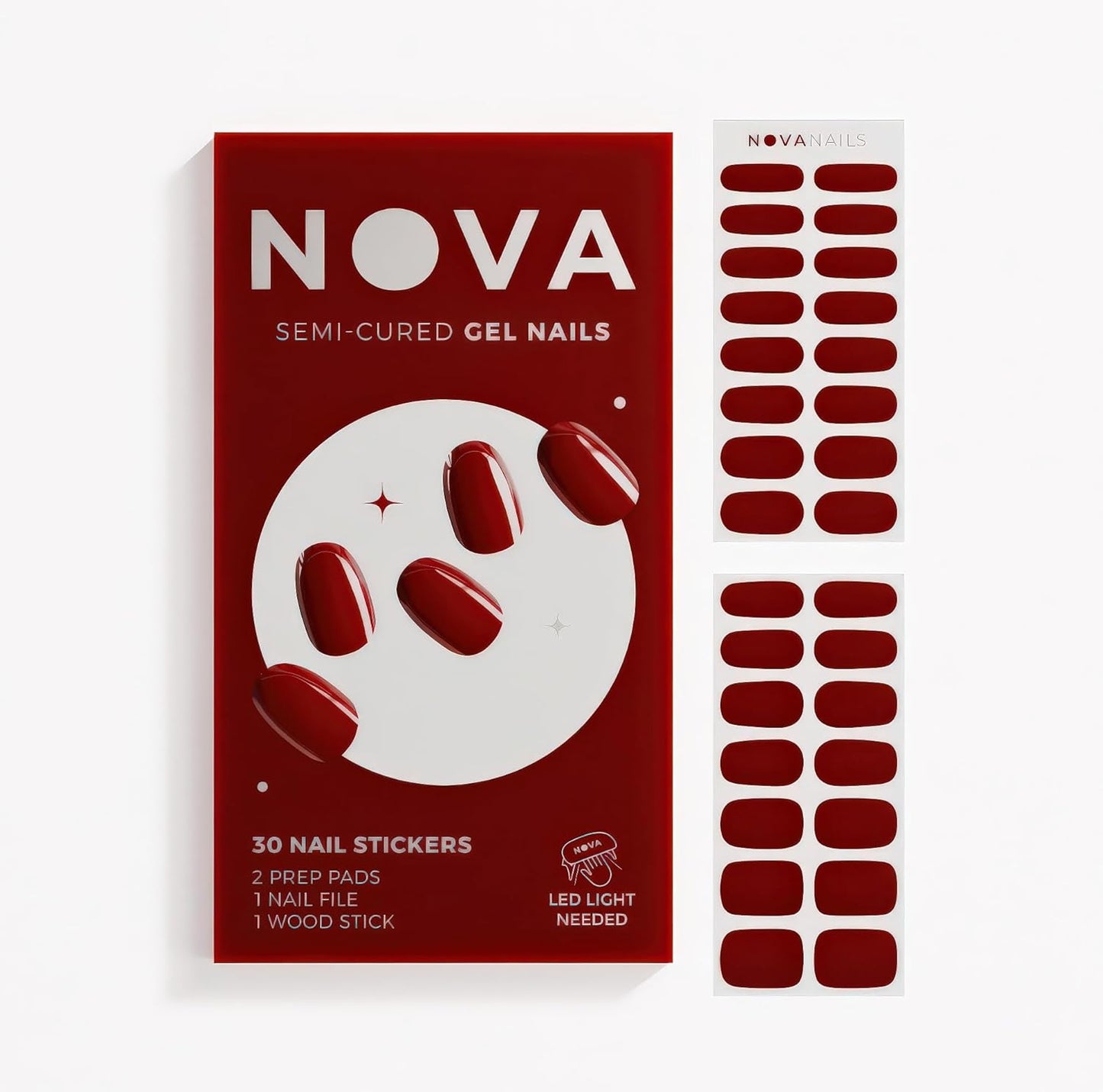 NOVA, Female Founded, Semi Cured Gel Nail Strips (Rendezvous) - The 10 Minute Manicure. Salon-Quality, Works with Any Nail Lamp, Easy to Apply & Remove - Incl. Nail File & Wooden Stick (Rendezvous)