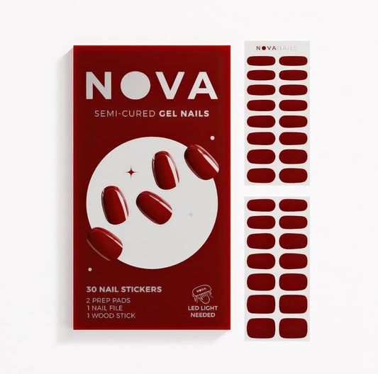 NOVA, Female Founded, Semi Cured Gel Nail Strips (Rendezvous) - The 10 Minute Manicure. Salon-Quality, Works with Any Nail Lamp, Easy to Apply & Remove - Incl. Nail File & Wooden Stick (Rendezvous)