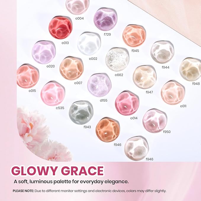 Beetles Nude Gel Polish Set, Glowy Grace 20 Colors Jelly Cat Eye Gel Nail Kit, Nude Pink Brown Purple Base Colors, Soak Off UV Glitter Fall Winter Trend Nails Charms Gift for Women